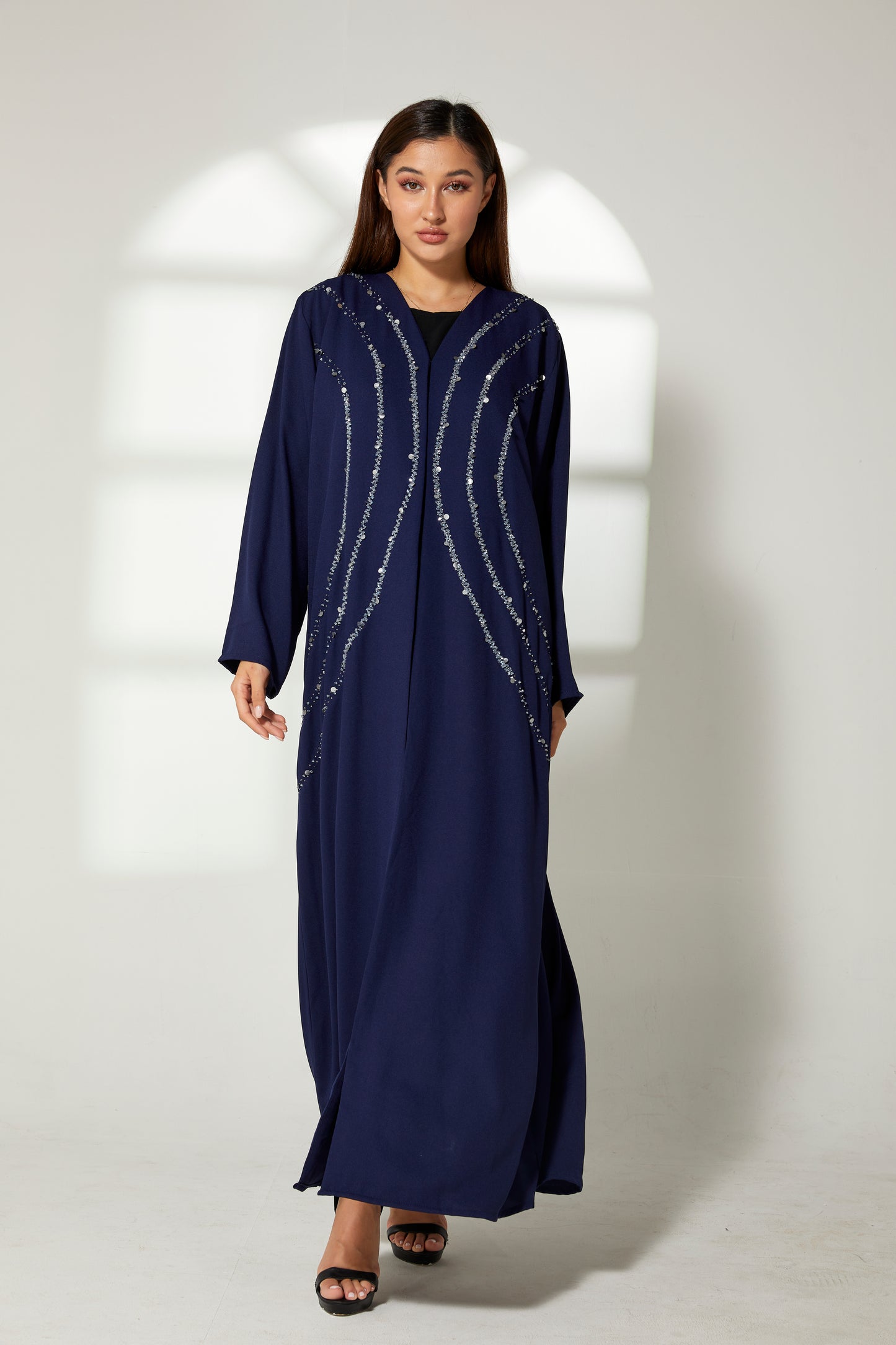 MOiSTREET Blue Korean Crepe Embroidery Abaya (7822573666531)