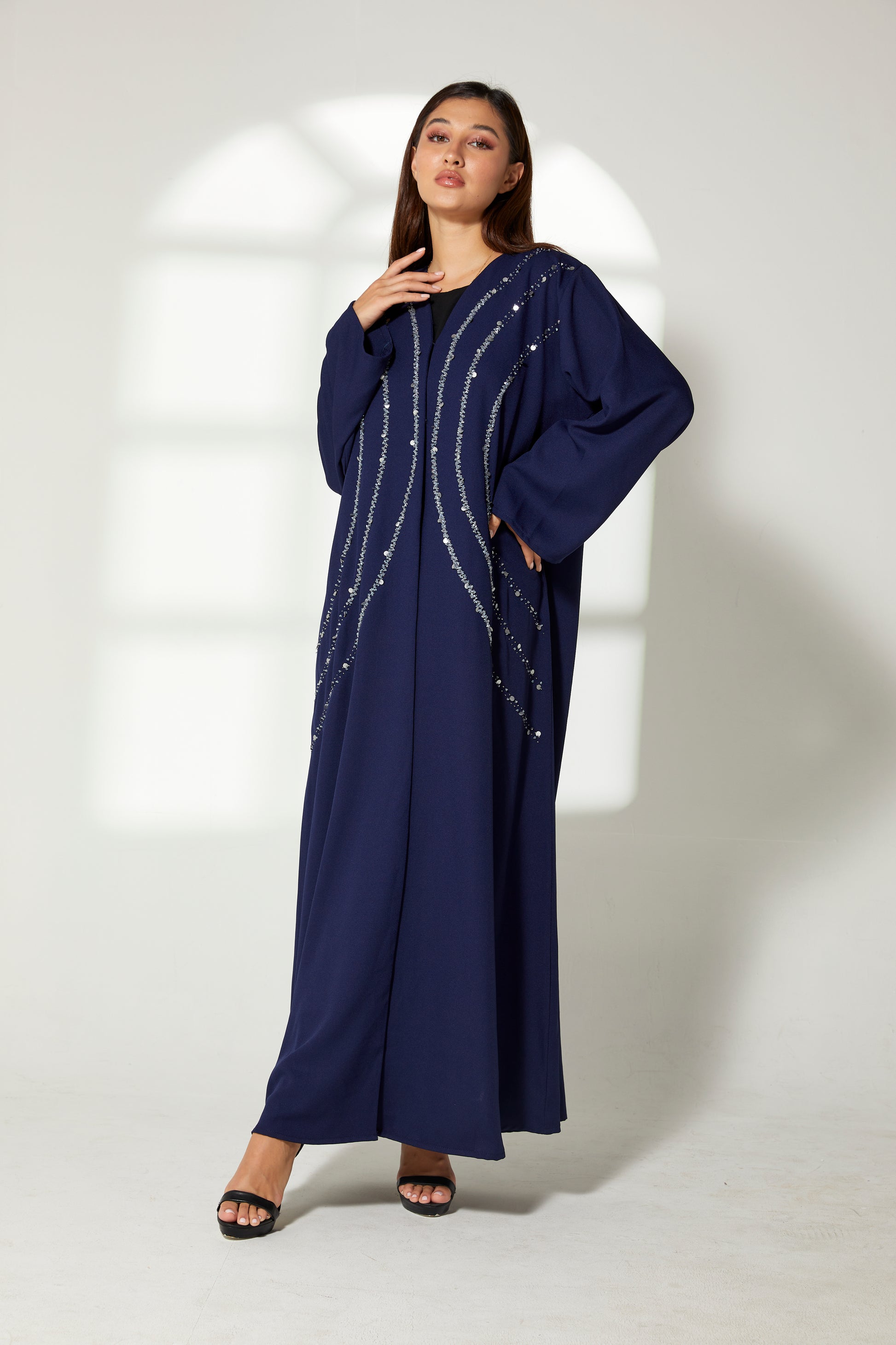 MOiSTREET Blue Korean Crepe Embroidery Abaya (7822573666531)