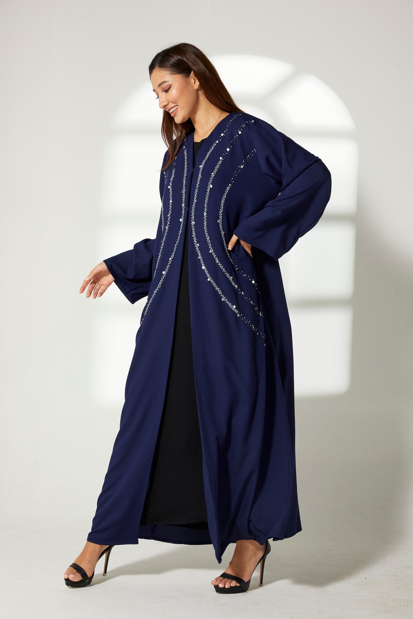 MOiSTREET Blue Korean Crepe Embroidery Abaya (7822573666531)