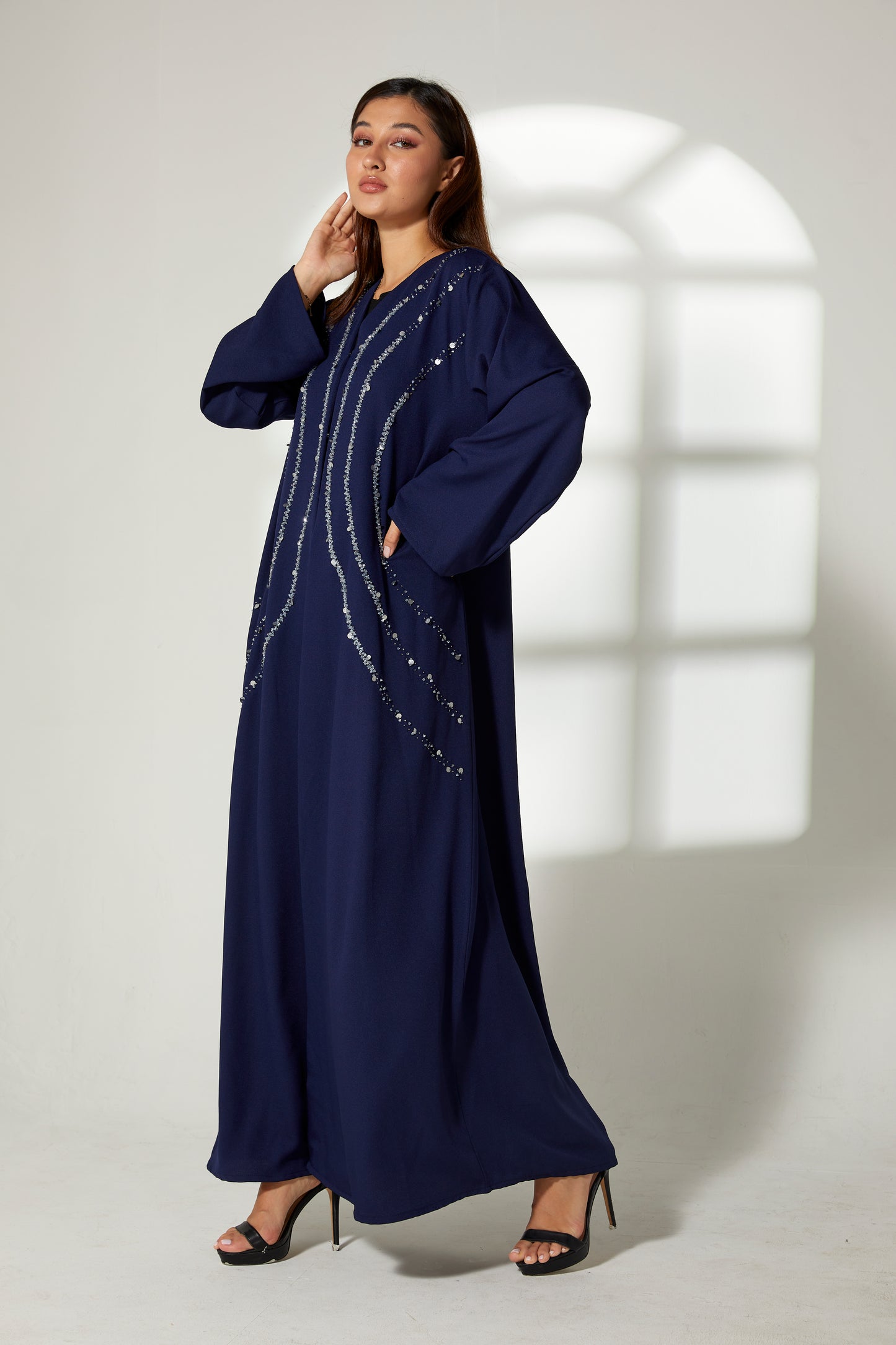 MOiSTREET Blue Korean Crepe Embroidery Abaya (7822573666531)