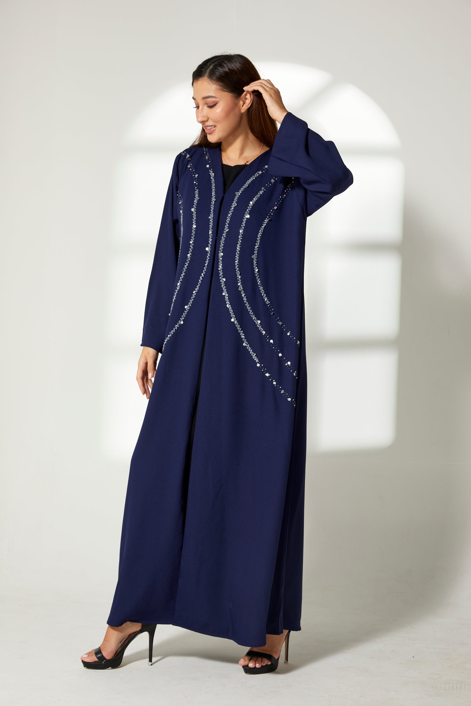 MOiSTREET Blue Korean Crepe Embroidery Abaya (7822573666531)