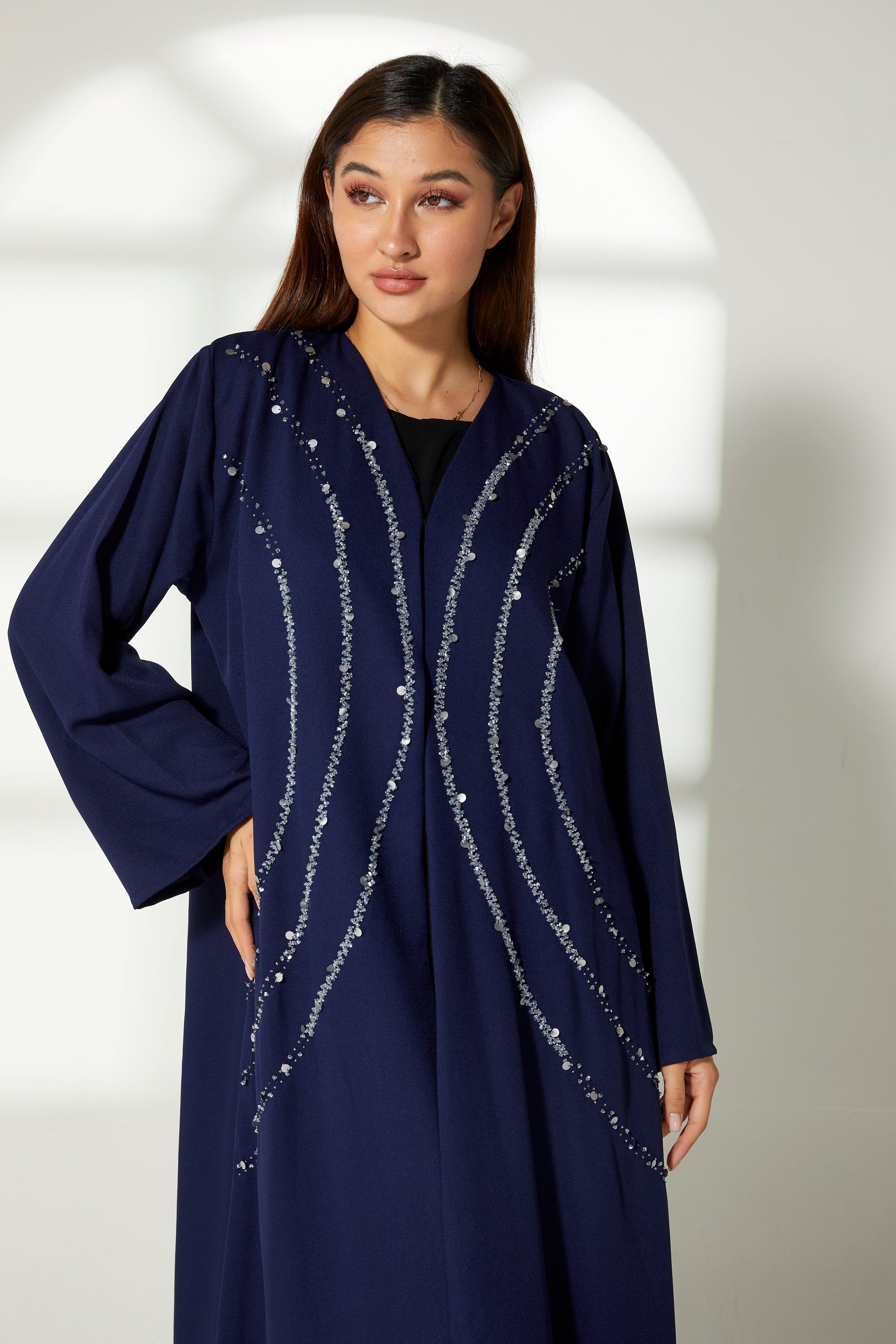 MOiSTREET Navy Korean Crepe Embroidery Abaya (7822573666531)