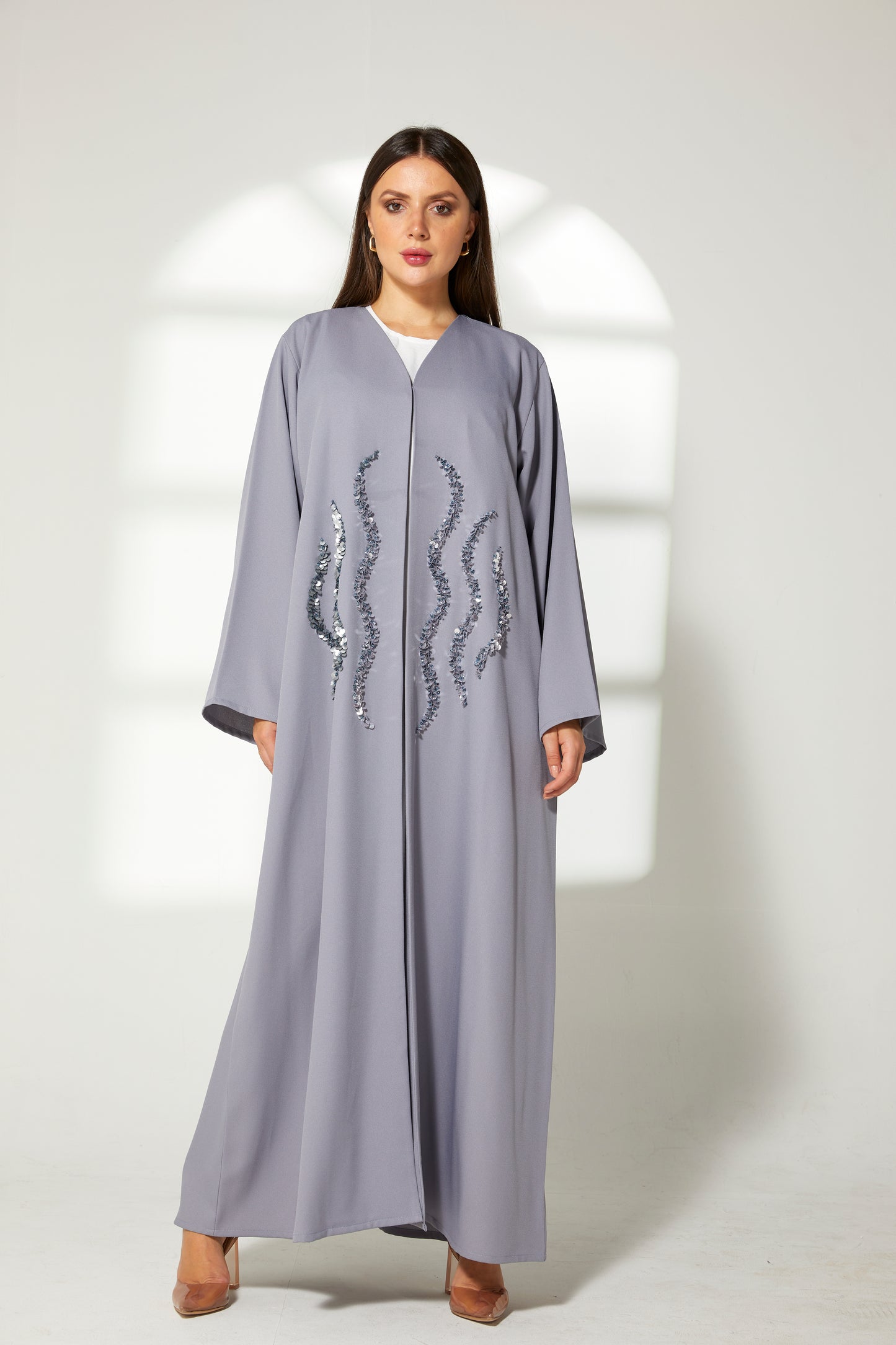 MOiSTREET Grey Korean Crepe Embroidery Abaya (7822553219299)