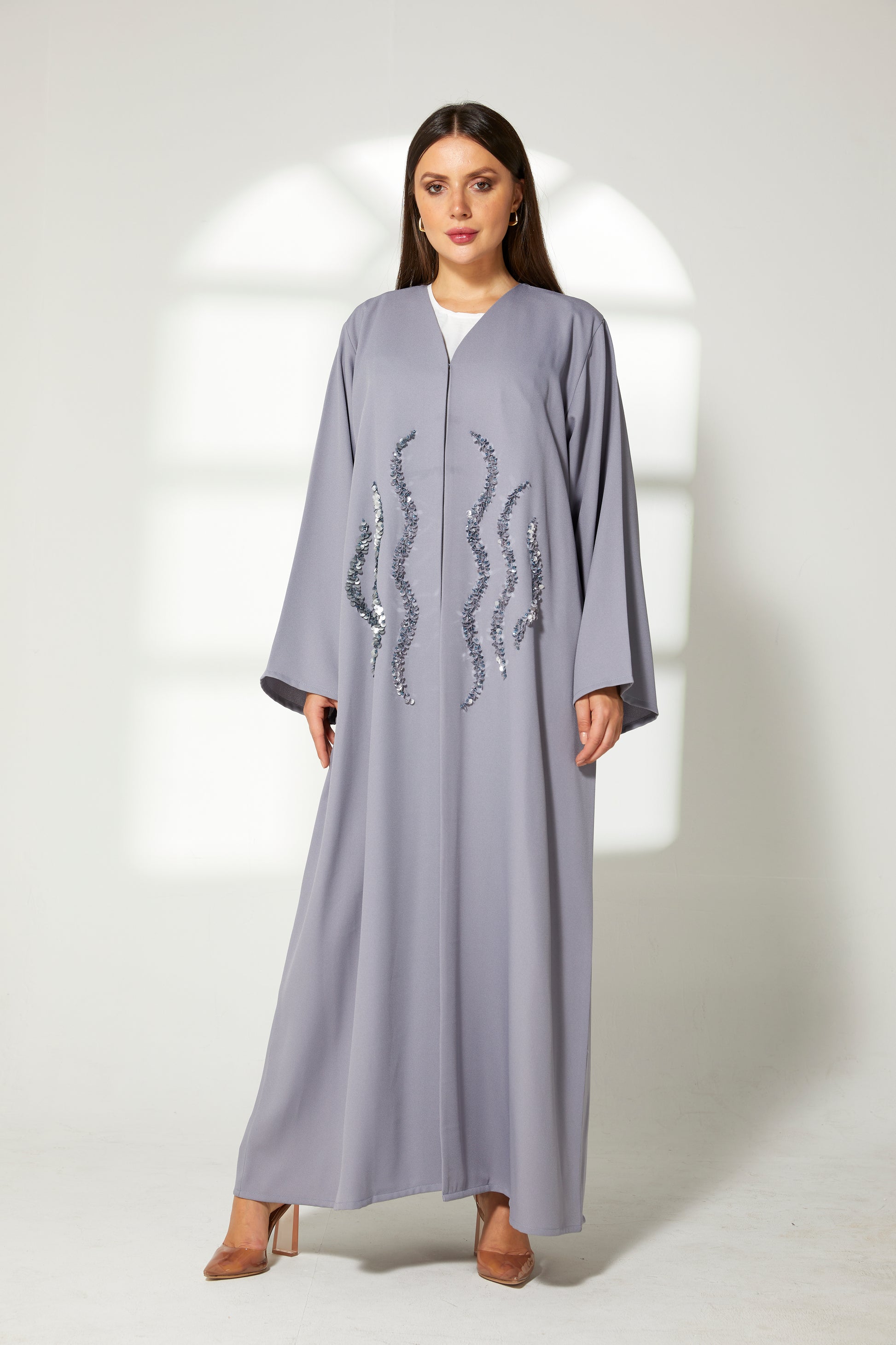 MOiSTREET Grey Korean Crepe Embroidery Abaya (7822553219299)