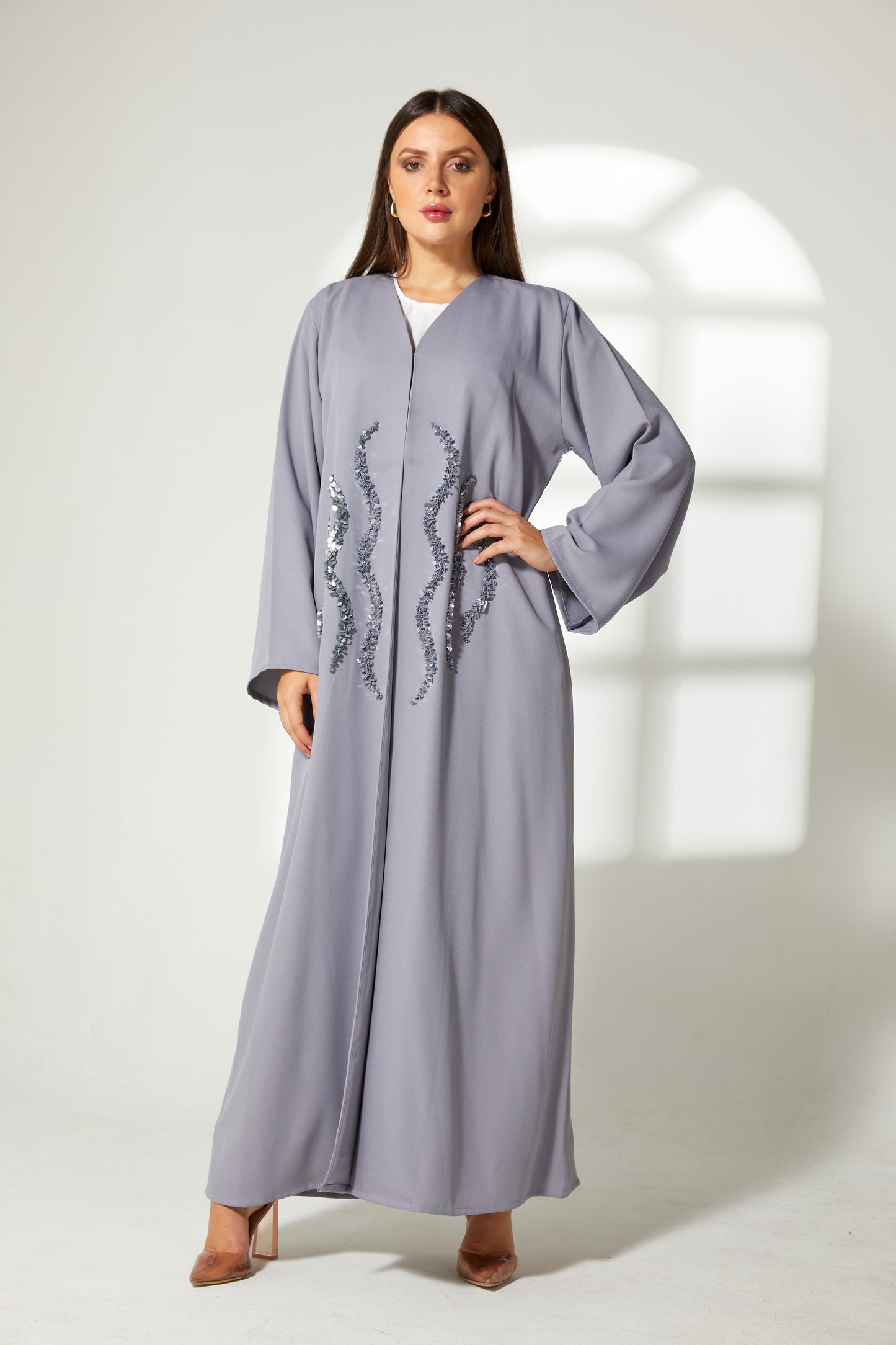 MOiSTREET Grey Korean Crepe Embroidery Abaya (7822553219299)