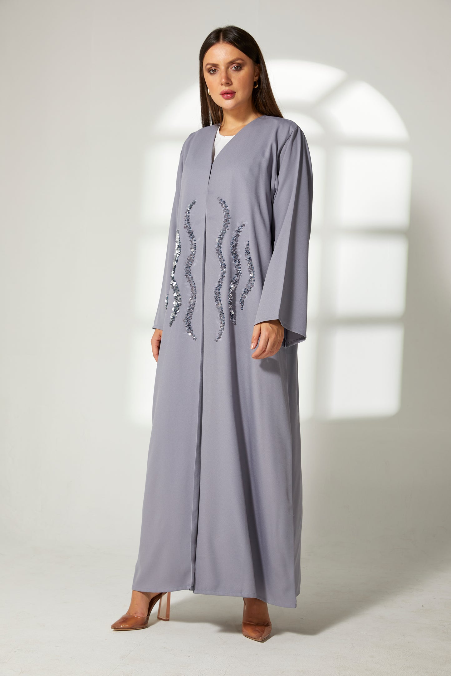 MOiSTREET Grey Korean Crepe Embroidery Abaya (7822553219299)