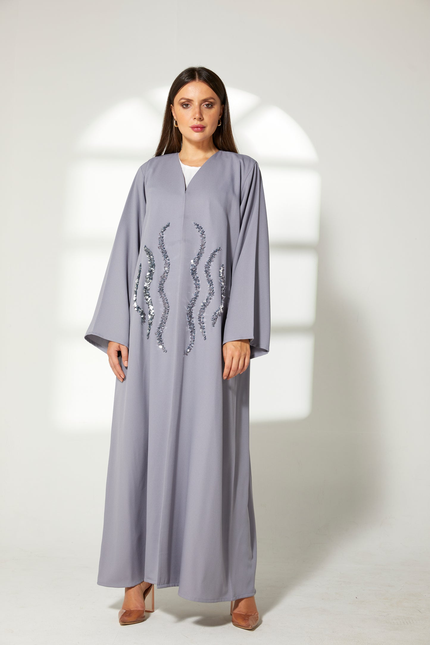 MOiSTREET Grey Korean Crepe Embroidery Abaya (7822553219299)