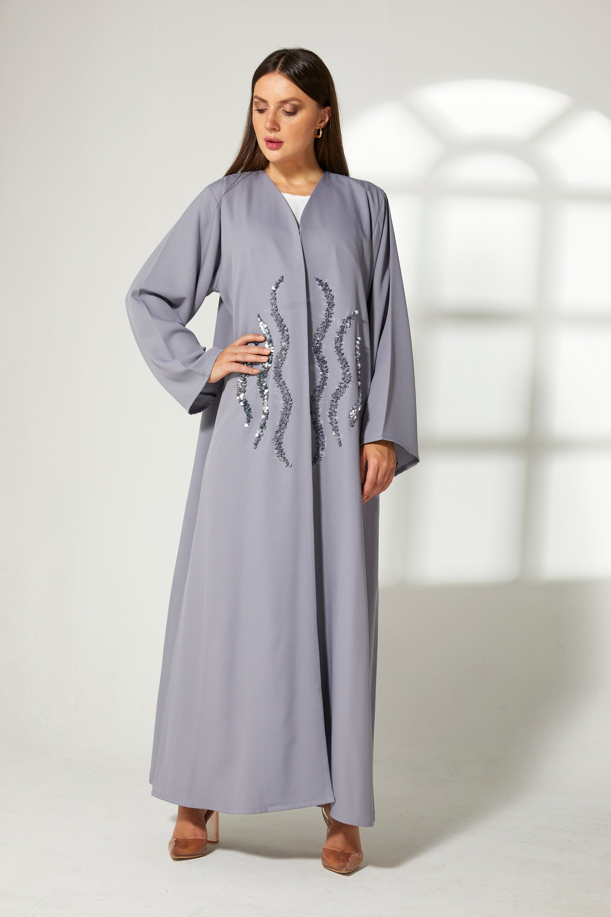 MOiSTREET Grey Korean Crepe Embroidery Abaya (7822553219299)