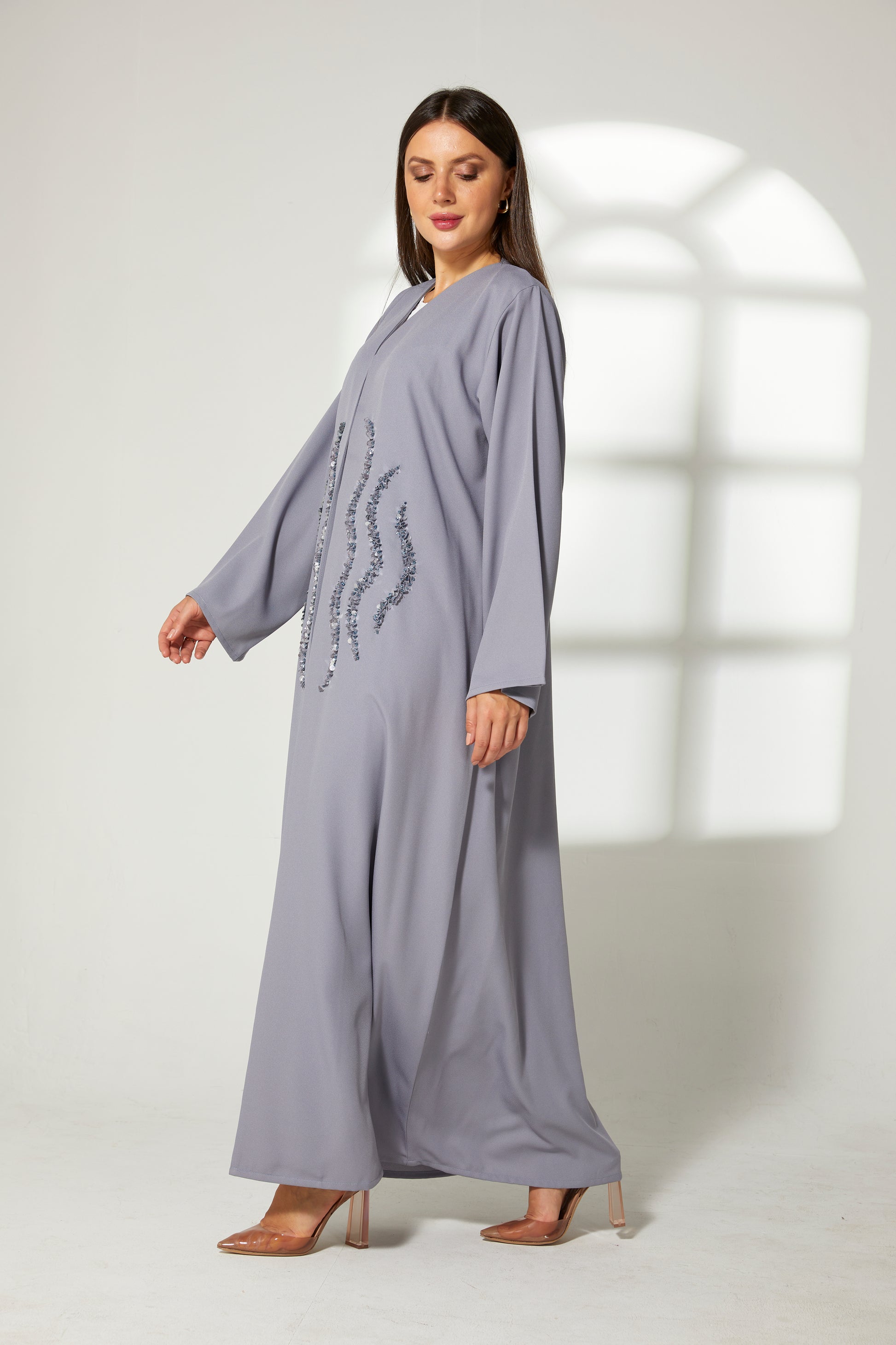 MOiSTREET Grey Korean Crepe Embroidery Abaya (7822553219299)