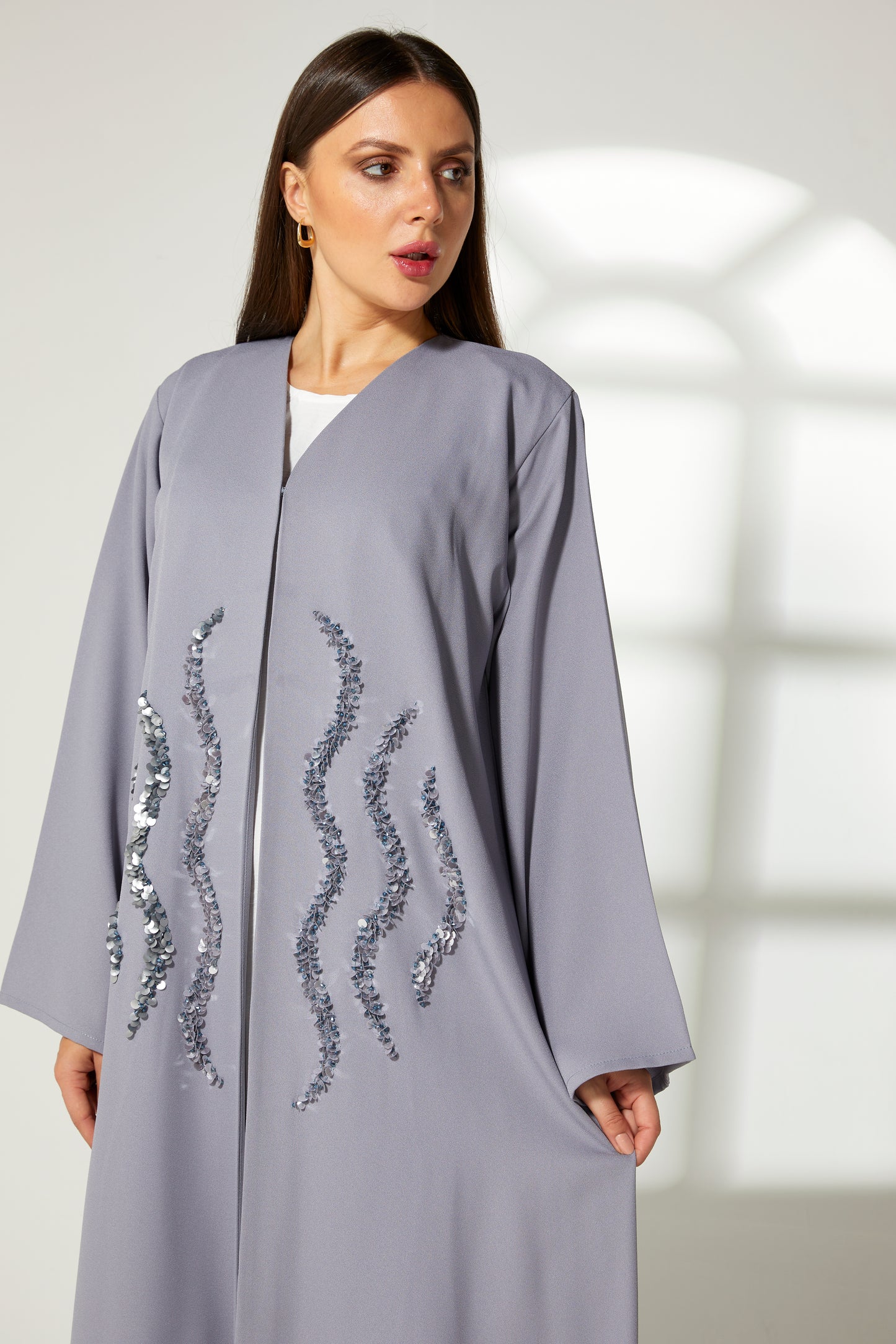 MOiSTREET Grey Korean Crepe Embroidery Abaya (7822553219299)