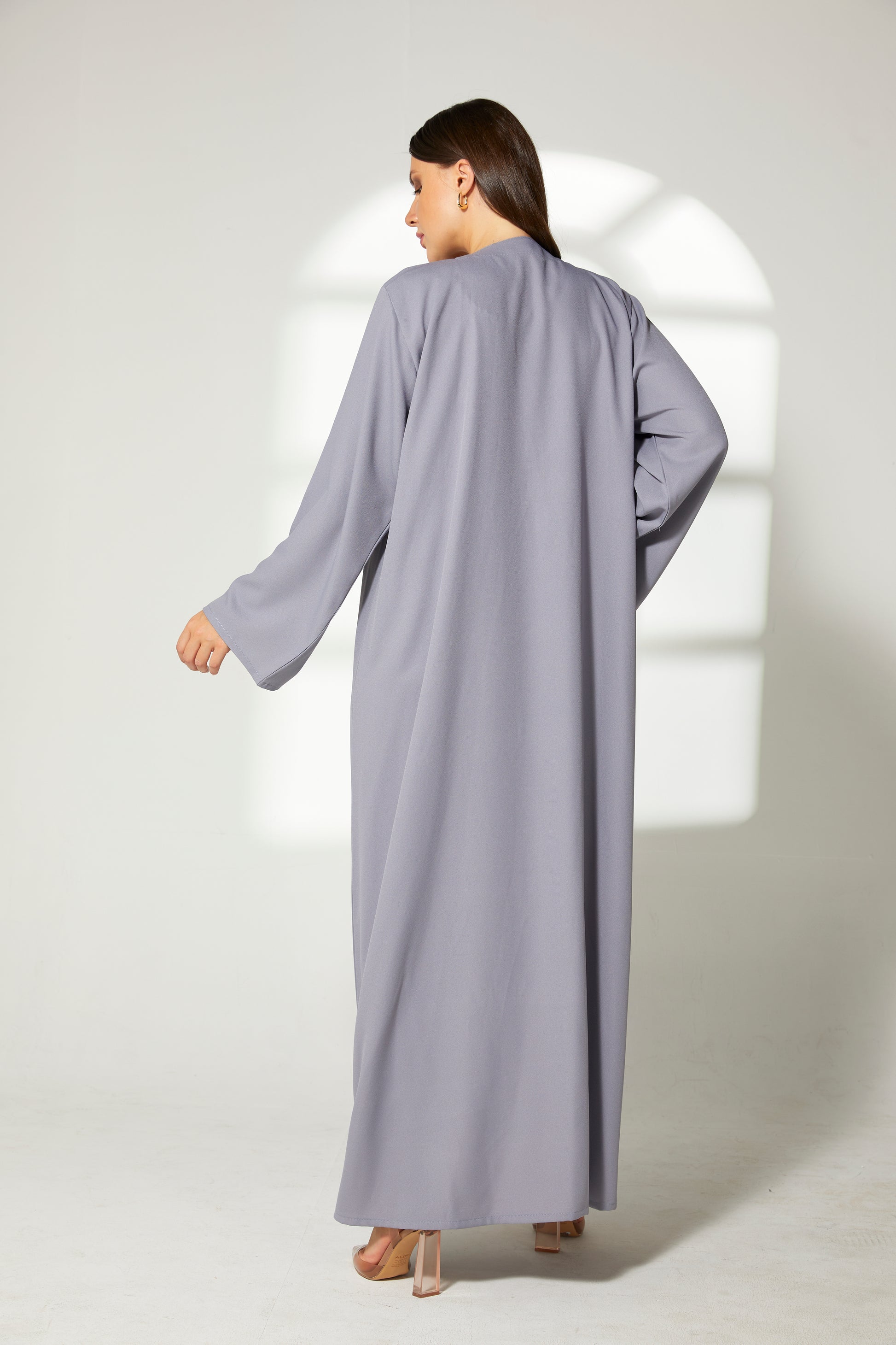 MOiSTREET Grey Korean Crepe Embroidery Abaya (7822553219299)