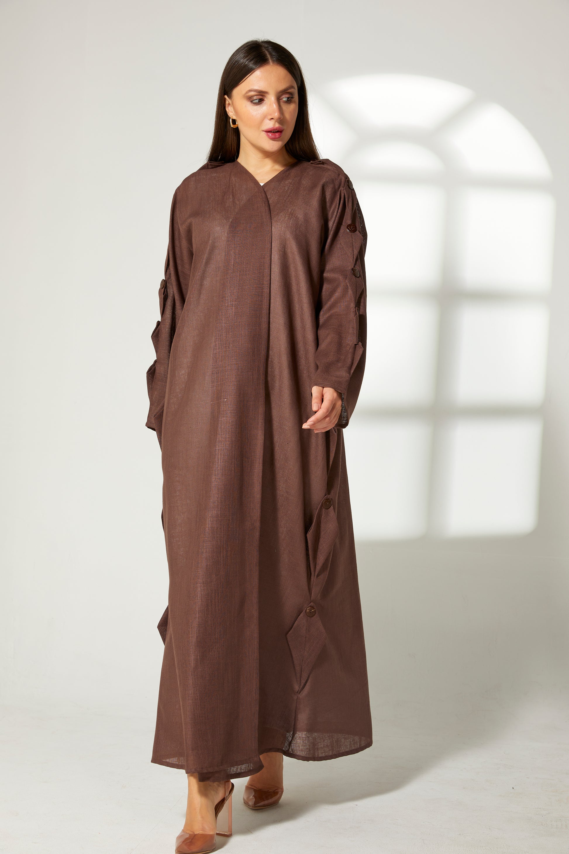 MOiSTREET Brown Linen Abaya (7822510489827)