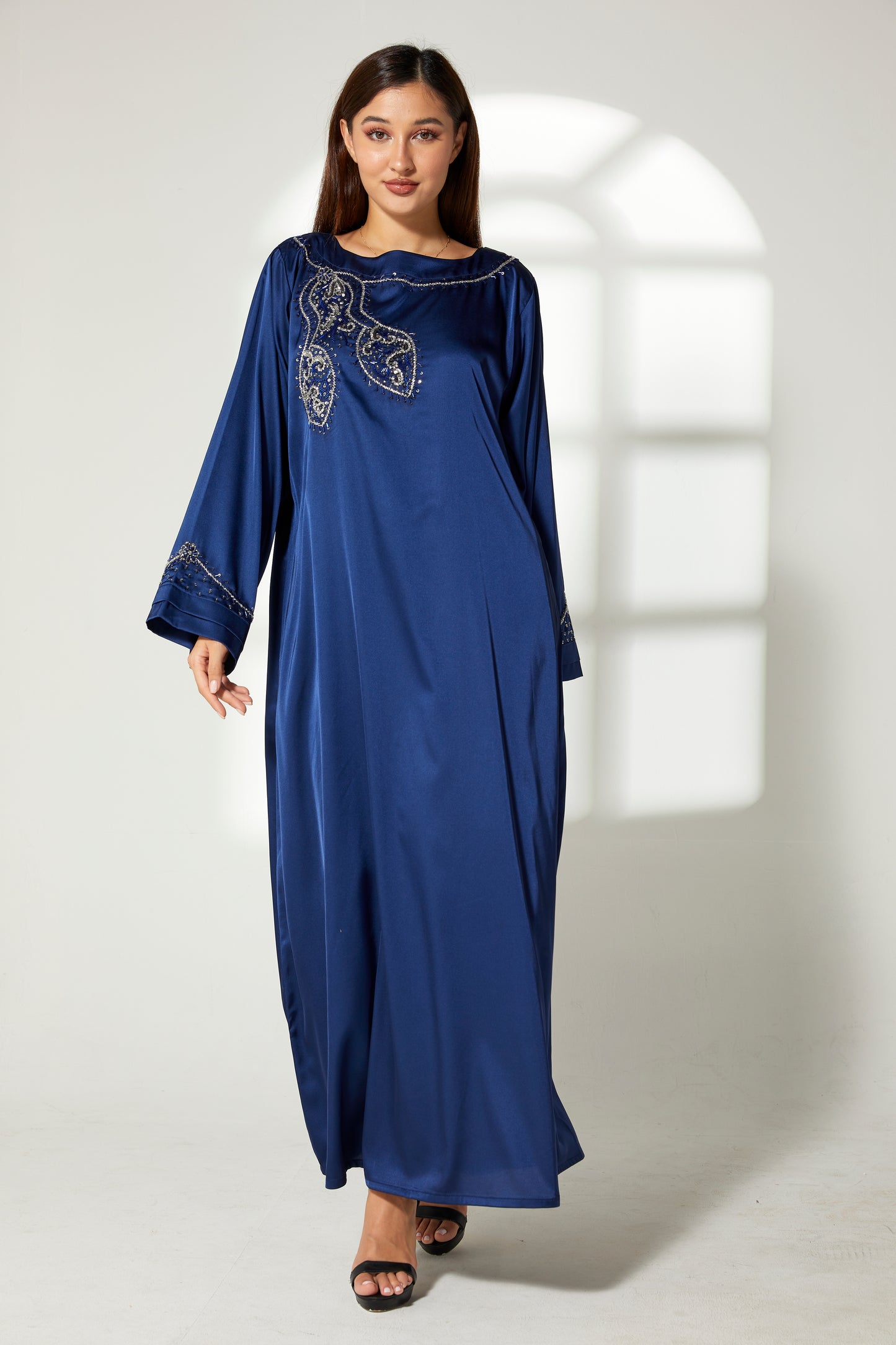 MOiSTREET Navy Silk Hand Embroidered  Kaftan (7822481752291)