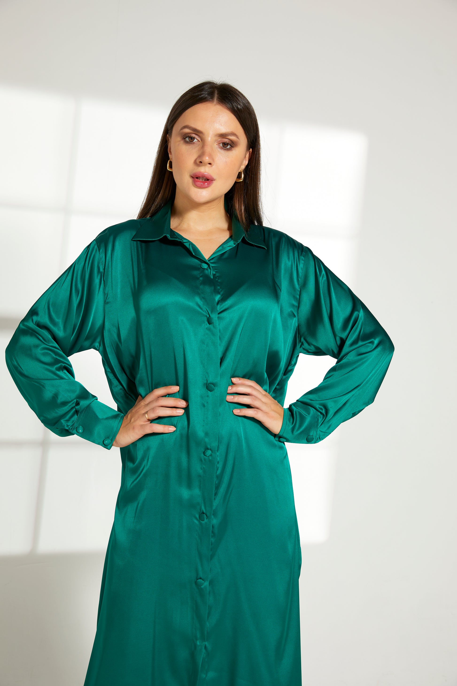 MOiSTREET Green Silk Fabric With  Top and Pants Set (7822393737443)