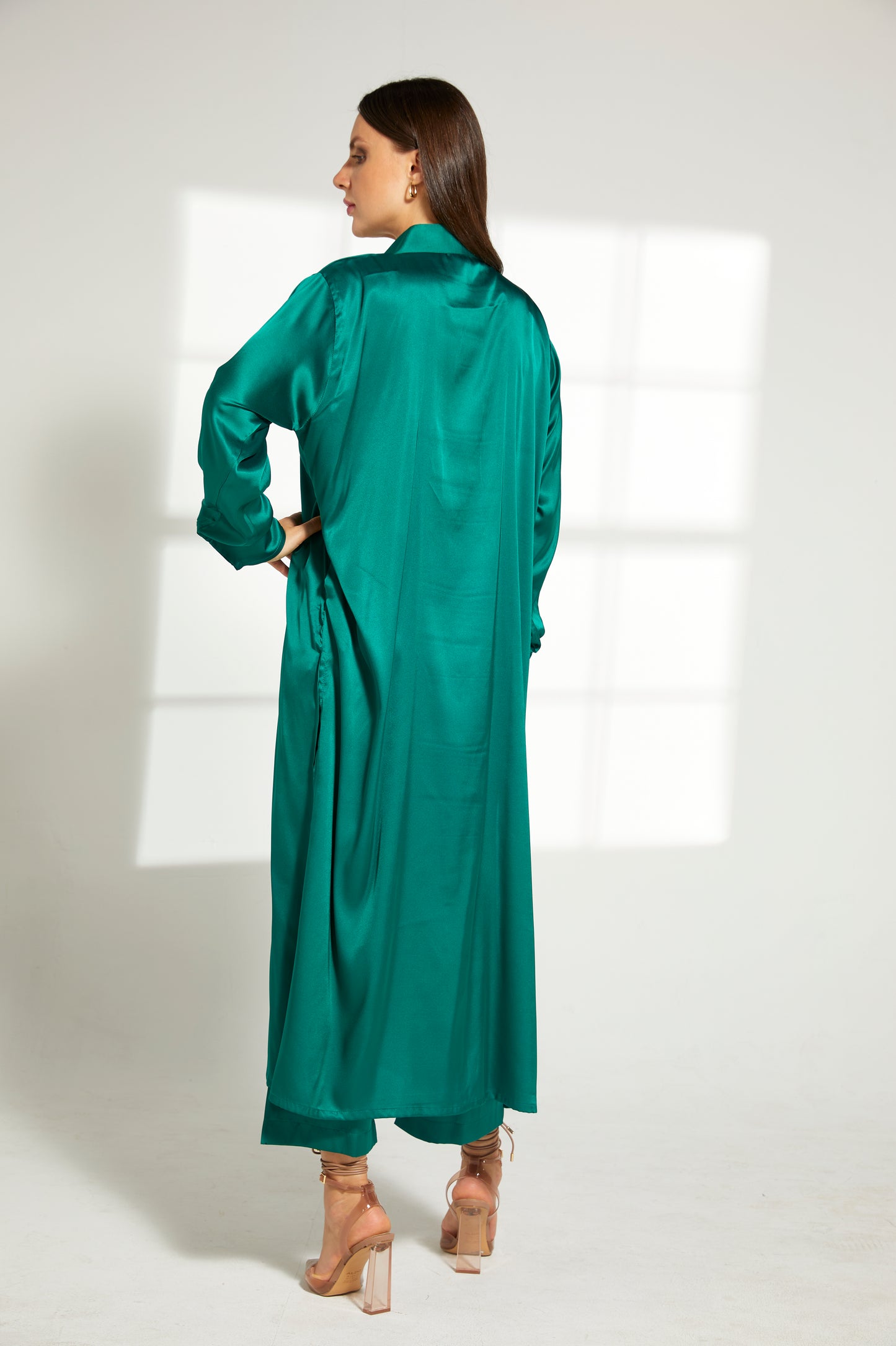 MOiSTREET Green Silk Fabric With  Top and Pants Set (7822393737443)