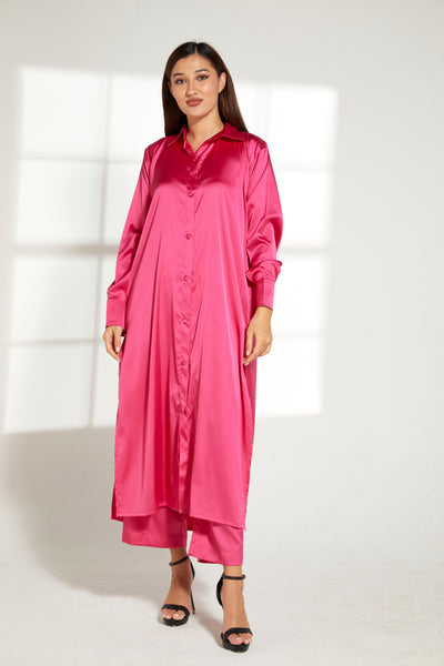 MOiSTREET Pink Silk Fabric With  Top and Pants Set (7822369751267)
