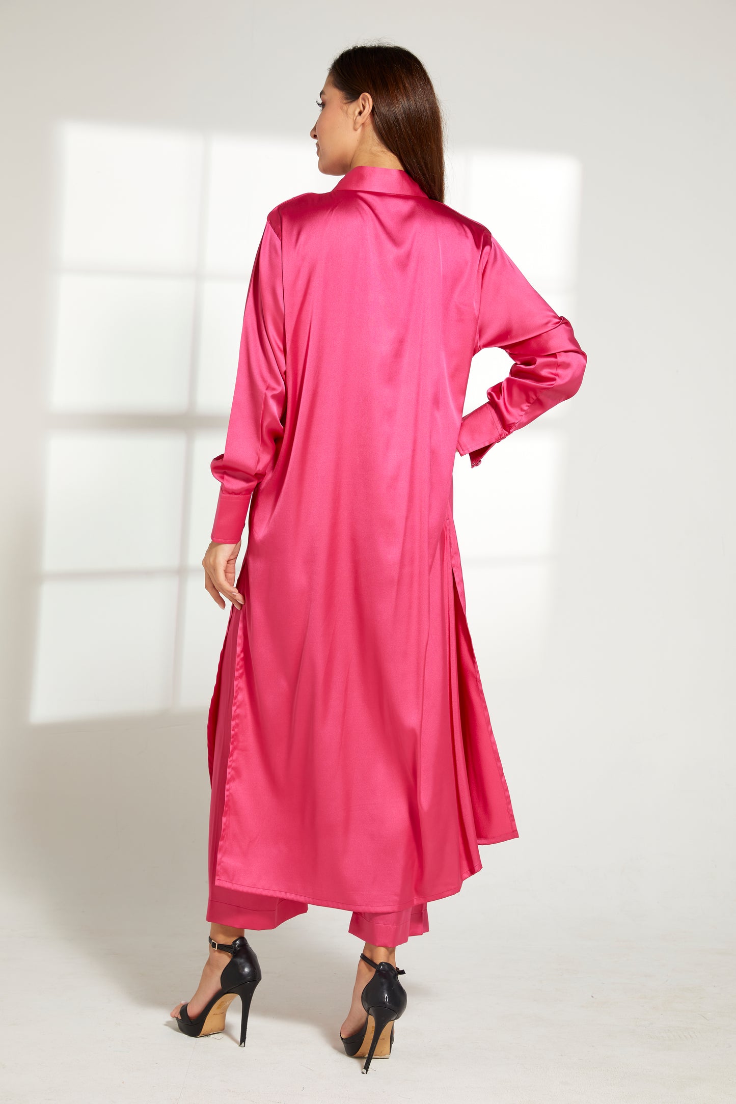 MOiSTREET Pink Silk Fabric With  Top and Pants Set (7822369751267)