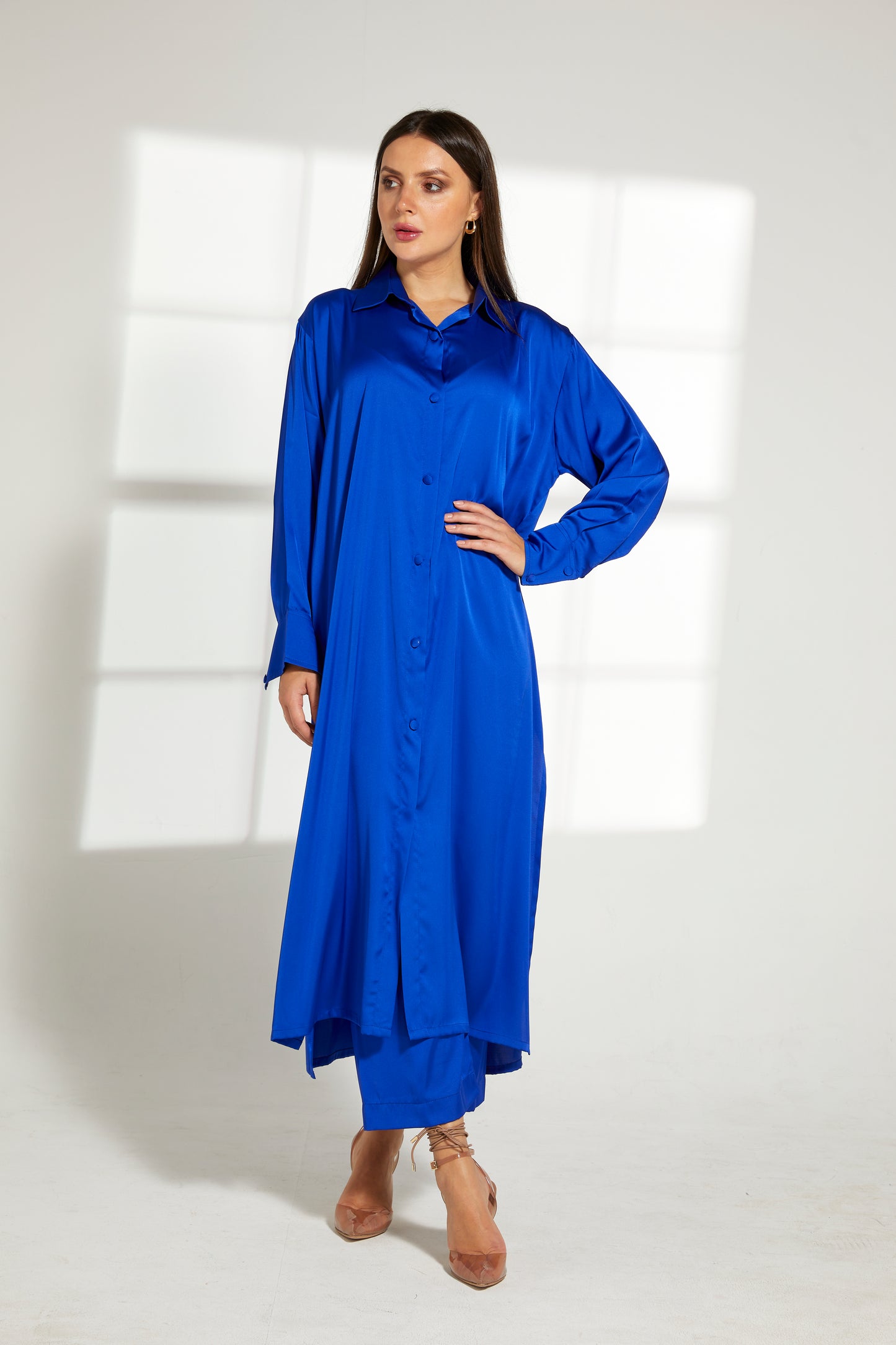 MOiSTREET Blue Silk Fabric With  Top and Pants Set (7822382268643)