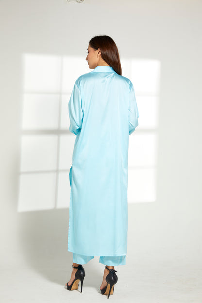 MOiSTREET Turquoise Silk Fabric With  Top and Pants Set (7822312636643)