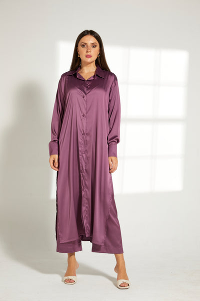 MOiSTREET Purple Silk Fabric With  Top and Pants Set (7822237335779)