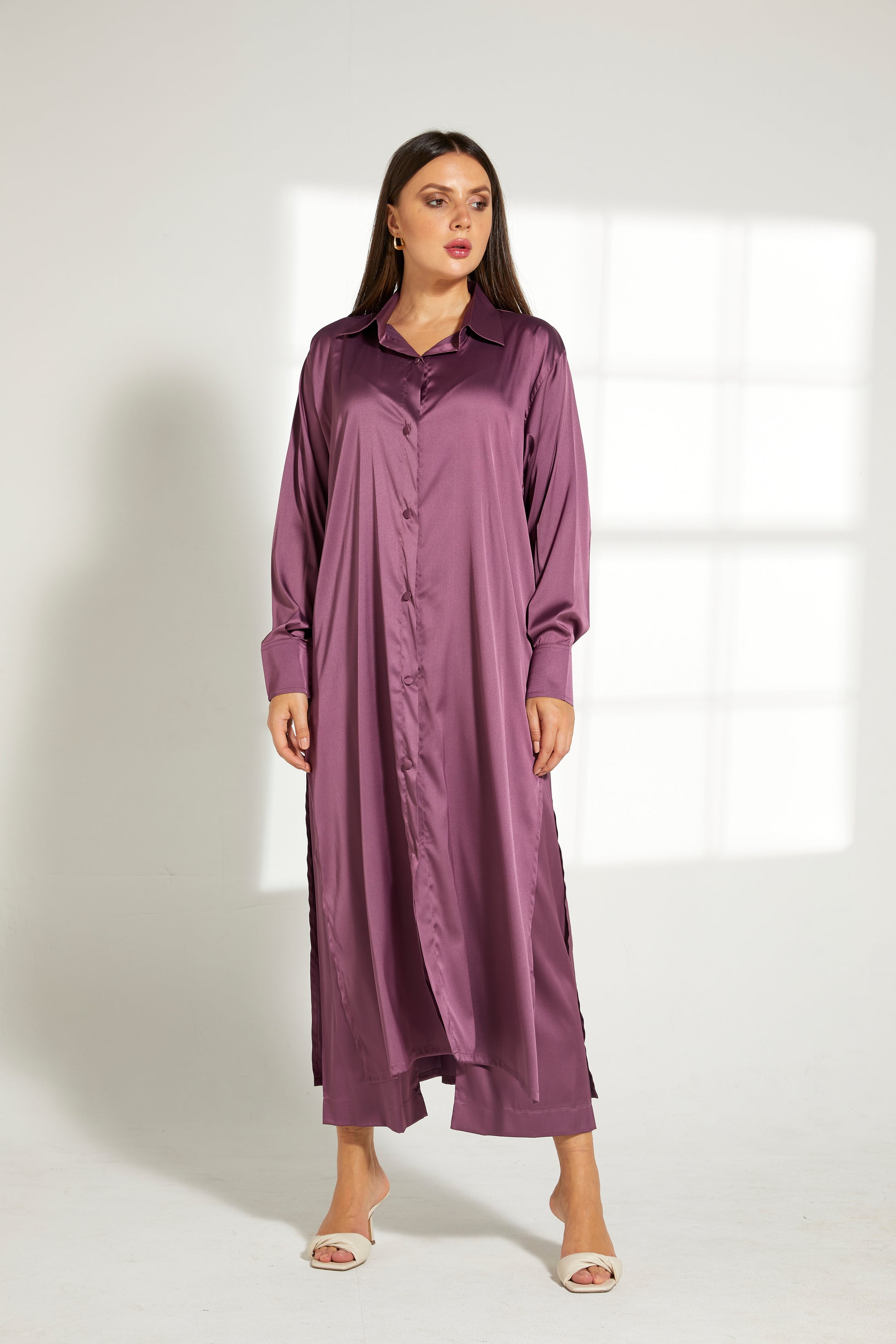 MOiSTREET Purple Silk Fabric With  Top and Pants Set (7822237335779)