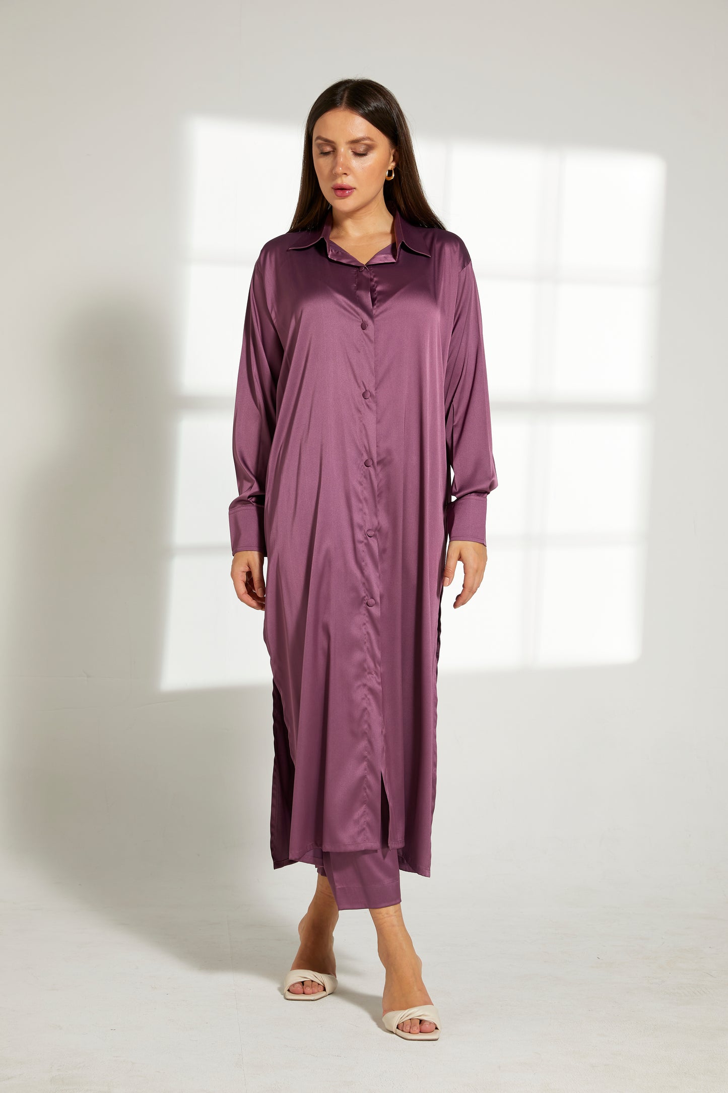 MOiSTREET Purple Silk Fabric With  Top and Pants Set (7822237335779)