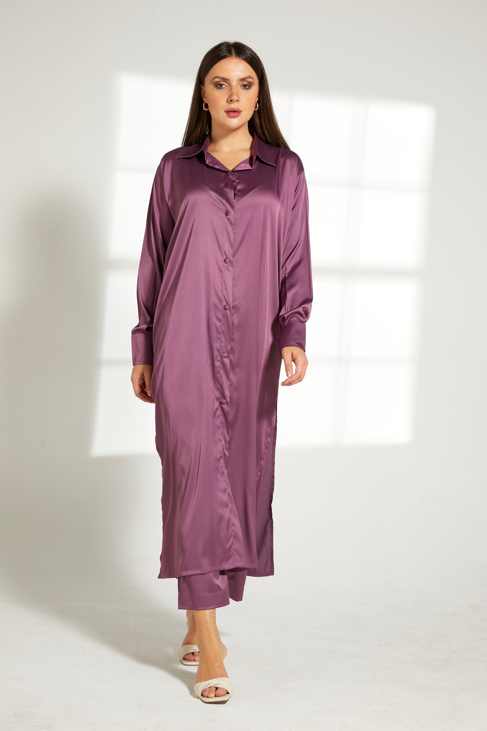 MOiSTREET Purple Silk Fabric With  Top and Pants Set (7822237335779)