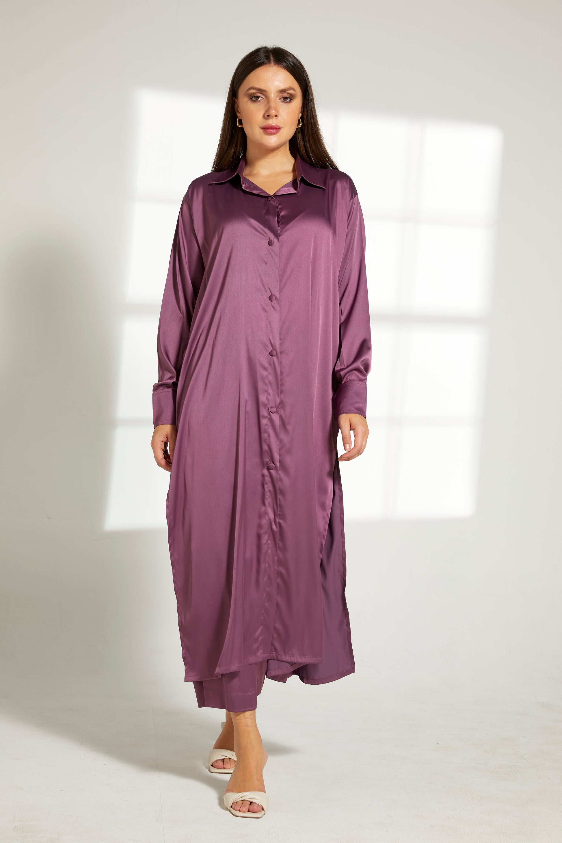 MOiSTREET Purple Silk Fabric With  Top and Pants Set (7822237335779)