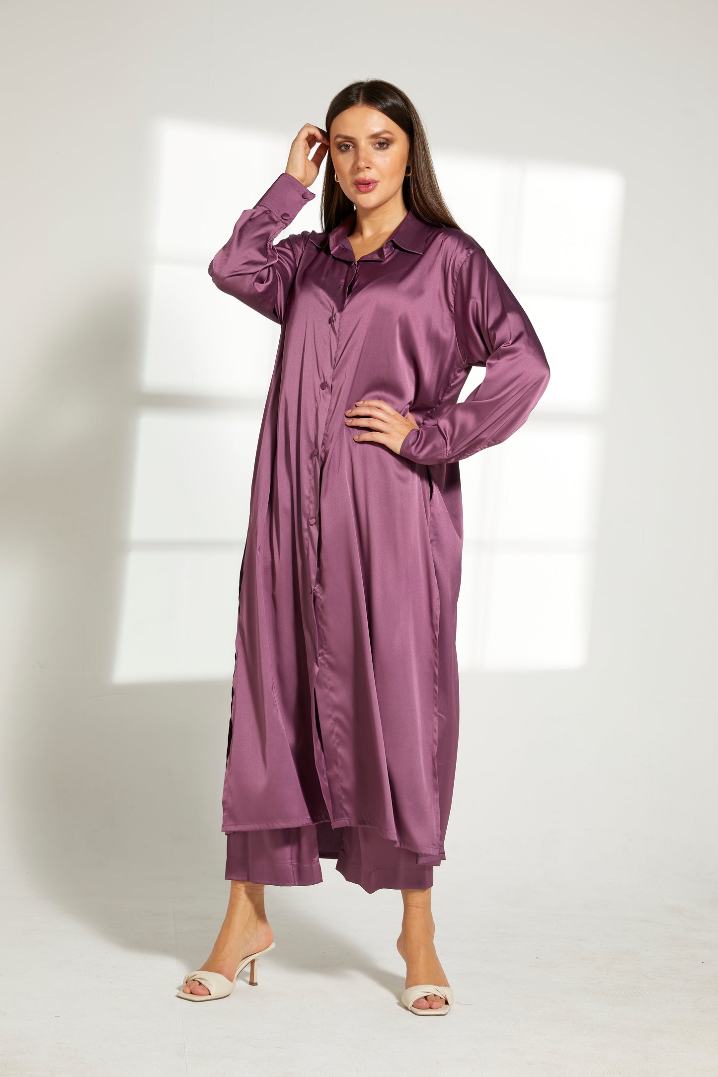 MOiSTREET Purple Silk Fabric With  Top and Pants Set (7822237335779)