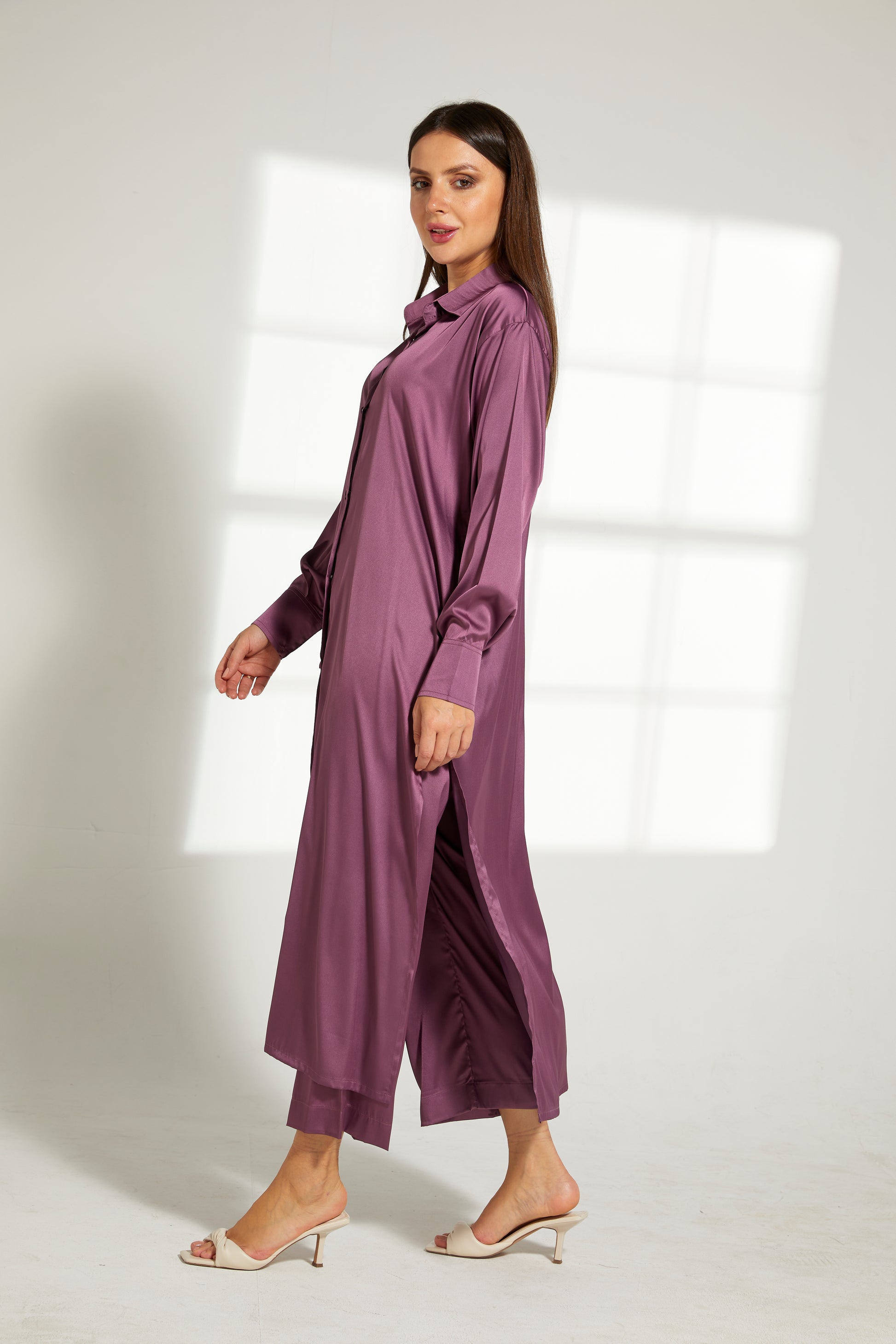 MOiSTREET Purple Silk Fabric With  Top and Pants Set (7822237335779)