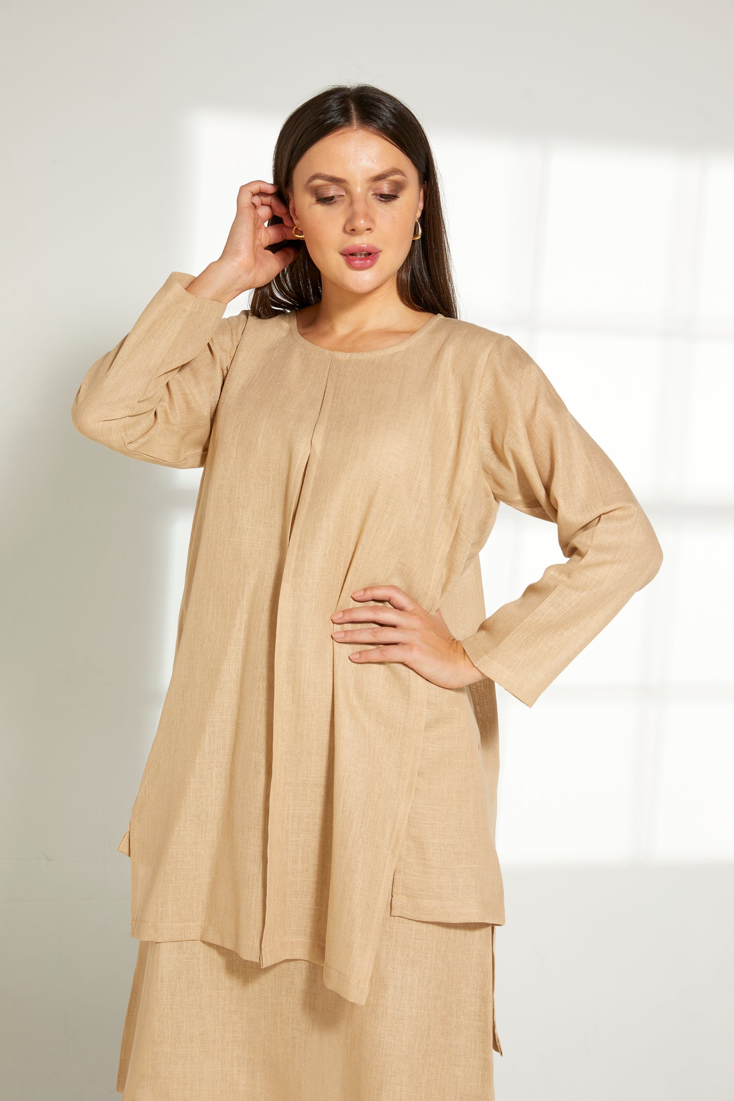 MOiSTREET Tan Linen Fabric With  Top and Pants Set (7822095581411)