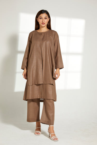 MOiSTREET Brown Linen Fabric With  Top and Pants Set (7822091485411)
