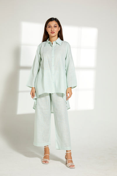 MOiSTREET Sea Green Linen Fabric With  Top and Pants Set (7822131691747)