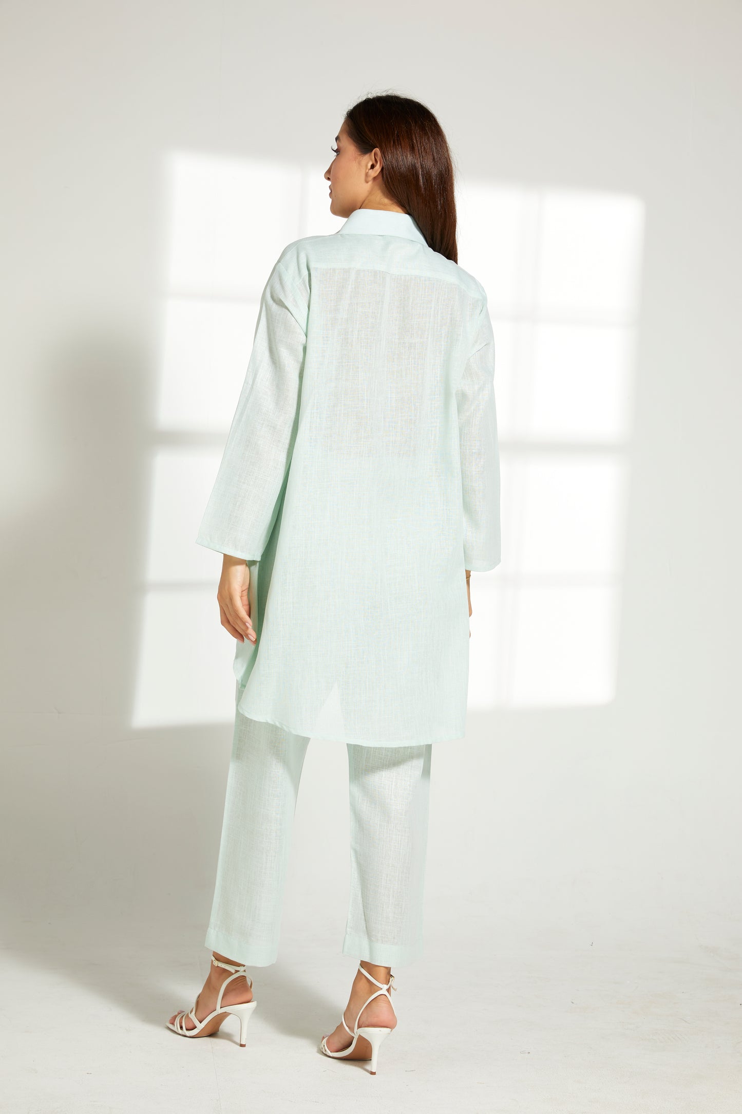 MOiSTREET Sea Green Linen Fabric With  Top and Pants Set (7822131691747)