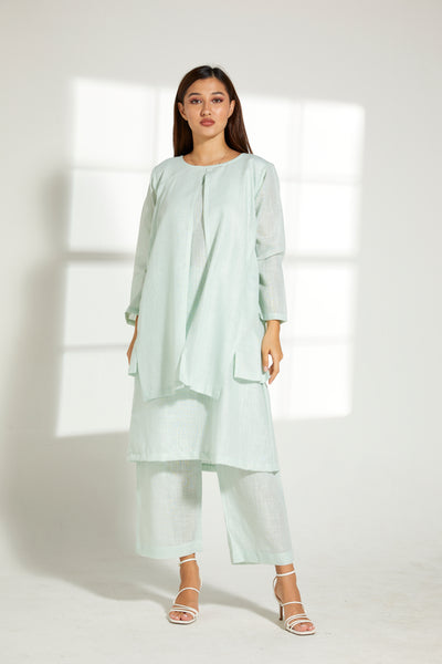 MOiSTREET Sea Green Linen Fabric With  Top and Pants Set (7822031421667)