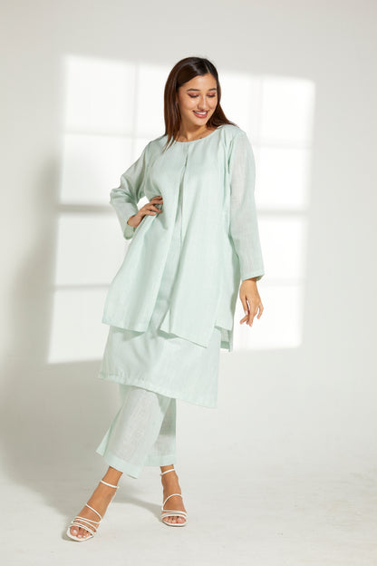 MOiSTREET Sea Green Linen Fabric With  Top and Pants Set (7822031421667)