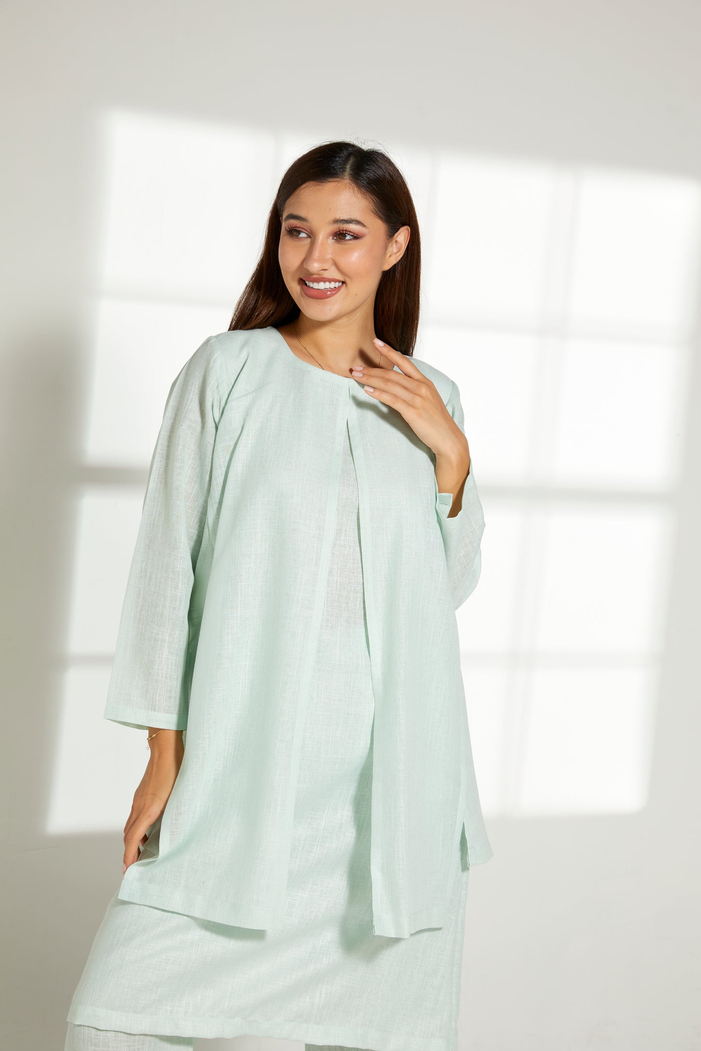 MOiSTREET Sea Green Linen Fabric With  Top and Pants Set (7822031421667)