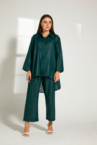 MOiSTREET Green Linen Fabric With  Top and Pants Set (7822126973155)