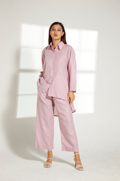 MOiSTREET Pink Linen Fabric With  Top and Pants Set (7822122516707)