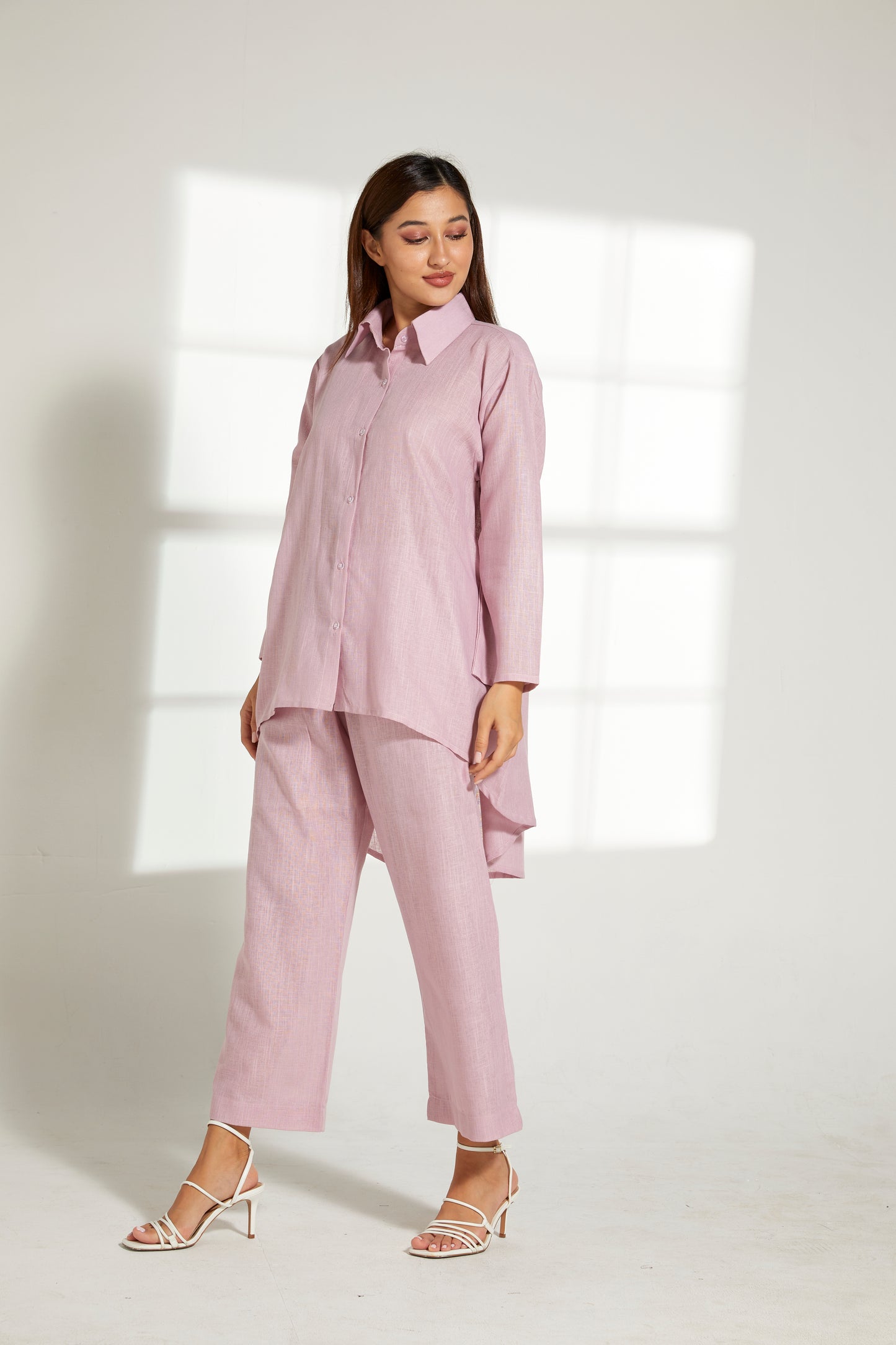 MOiSTREET Pink Linen Fabric With  Top and Pants Set (7822122516707)