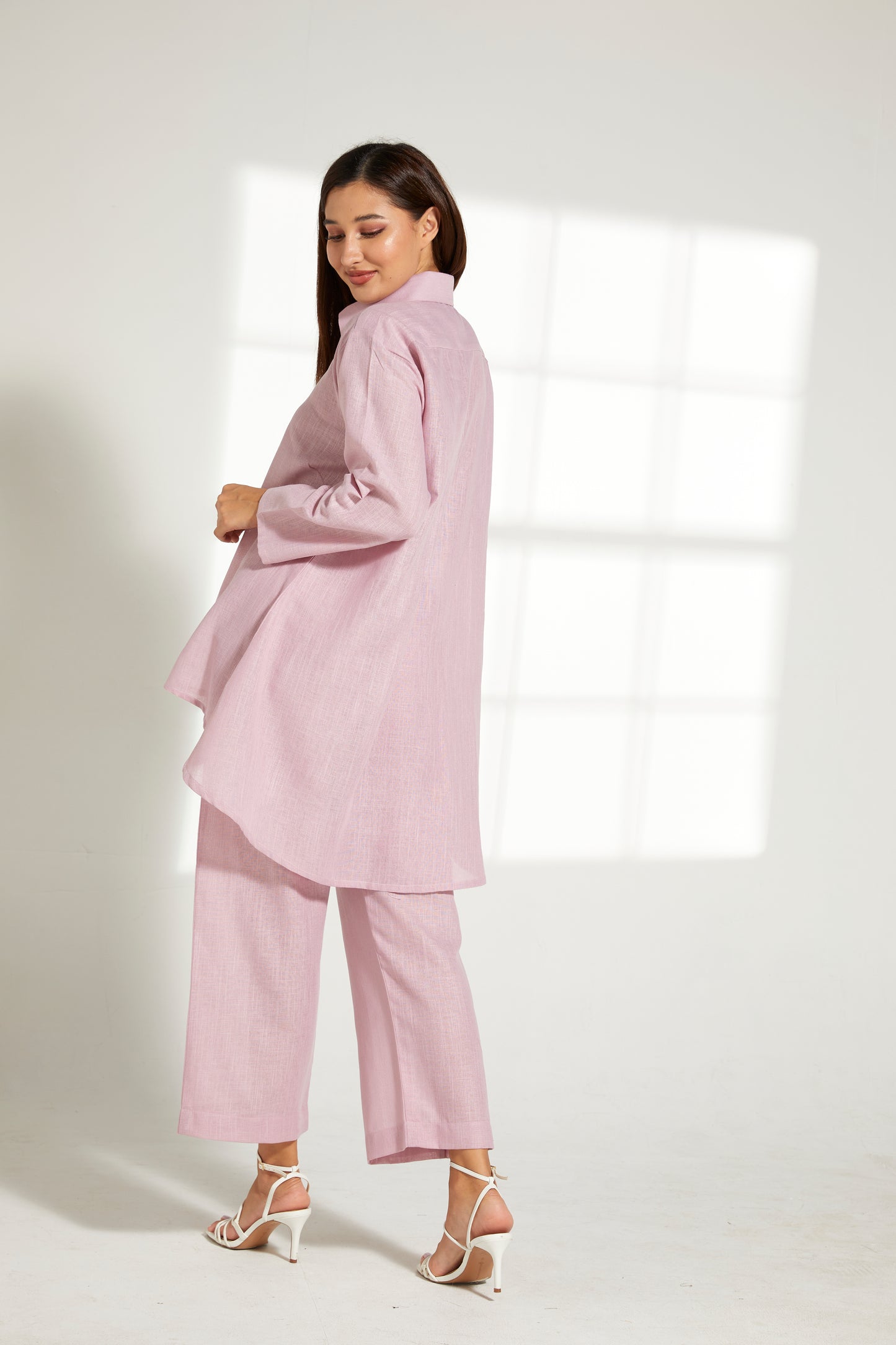 MOiSTREET Pink Linen Fabric With  Top and Pants Set (7822122516707)