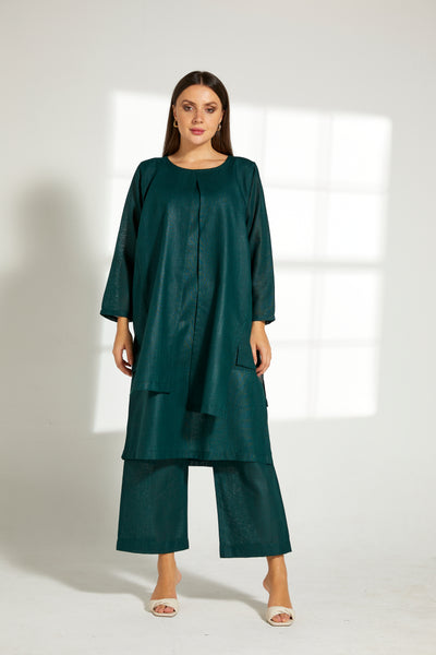 MOiSTREET Green Linen Fabric With  Top and Pants Set (7822022541539)