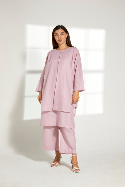 MOiSTREET Pink Linen Fabric With  Top and Pants Set (7822016905443)