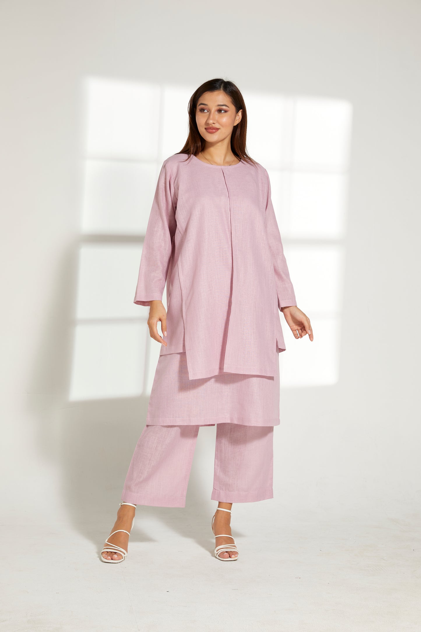 MOiSTREET Pink Linen Fabric With  Top and Pants Set (7822016905443)