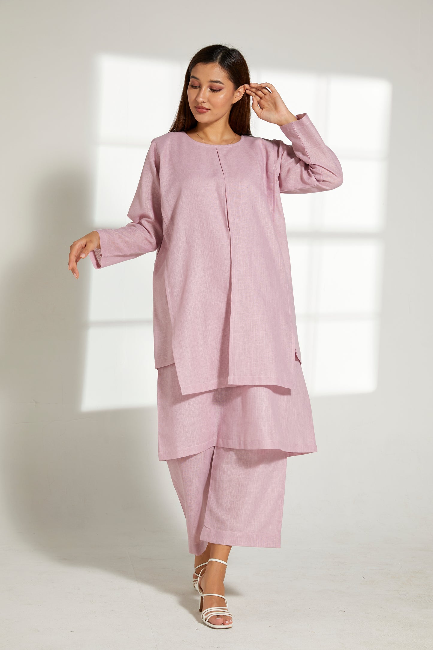 MOiSTREET Pink Linen Fabric With  Top and Pants Set (7822016905443)