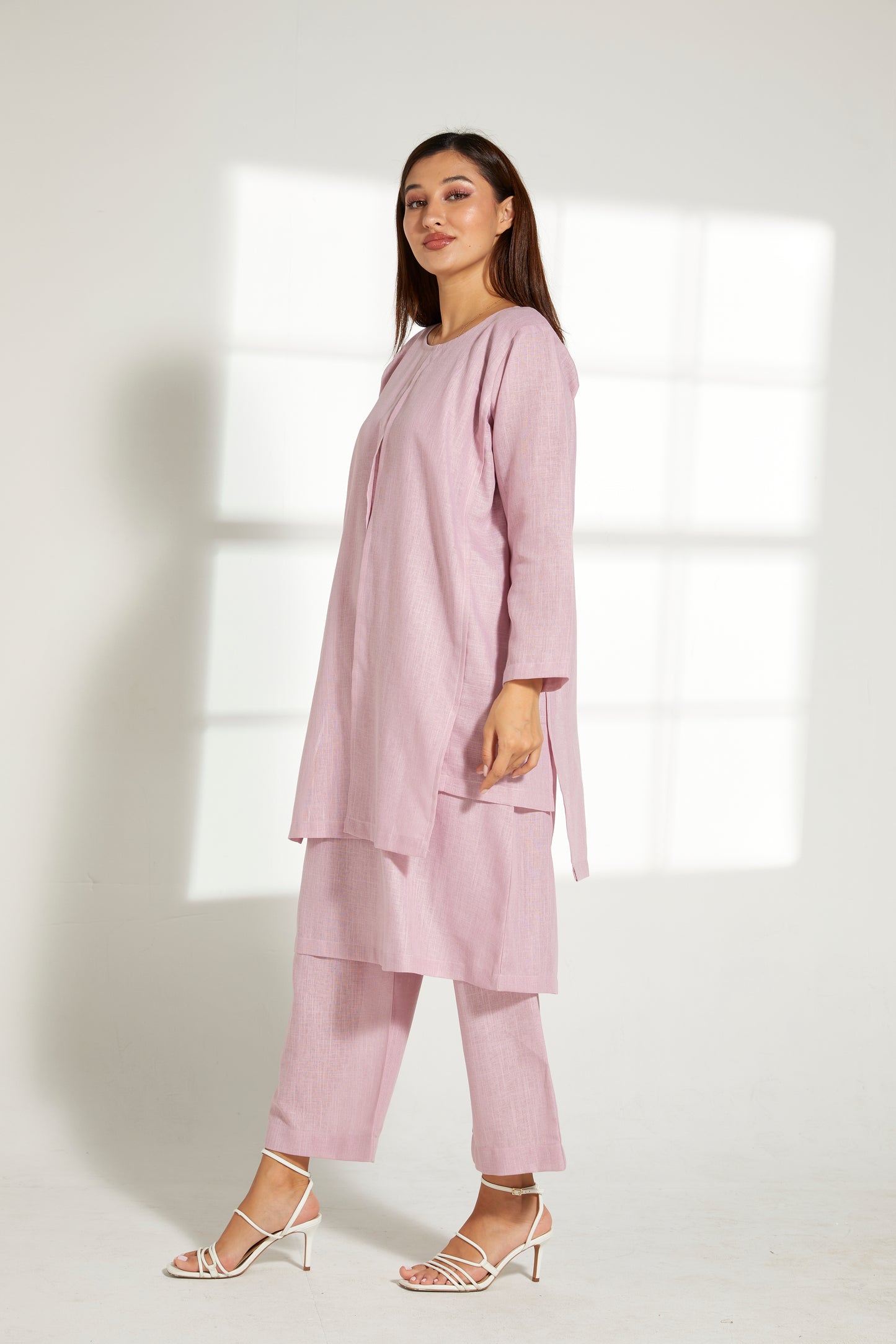 MOiSTREET Pink Linen Fabric With  Top and Pants Set (7822016905443)