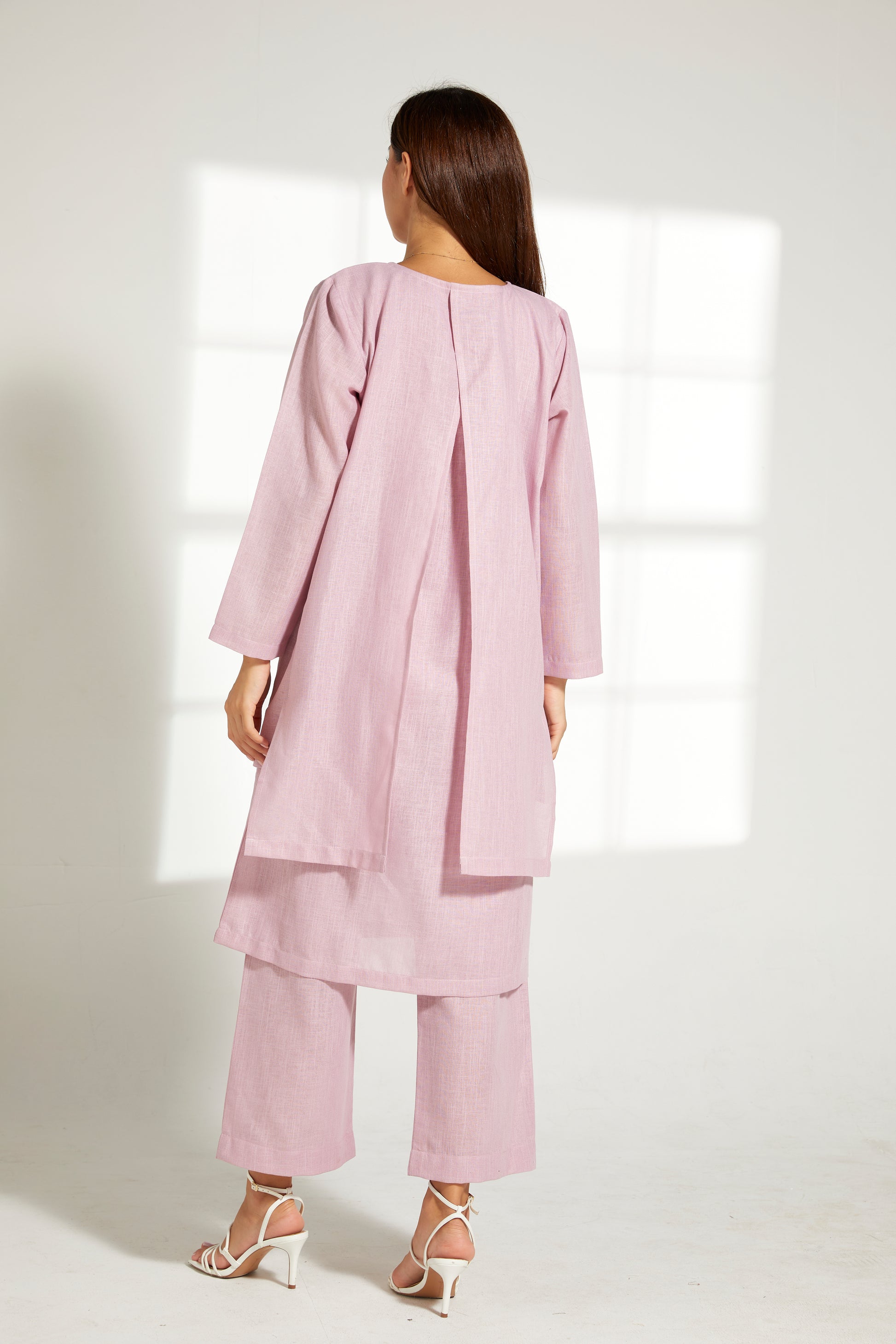 MOiSTREET Pink Linen Fabric With  Top and Pants Set (7822016905443)