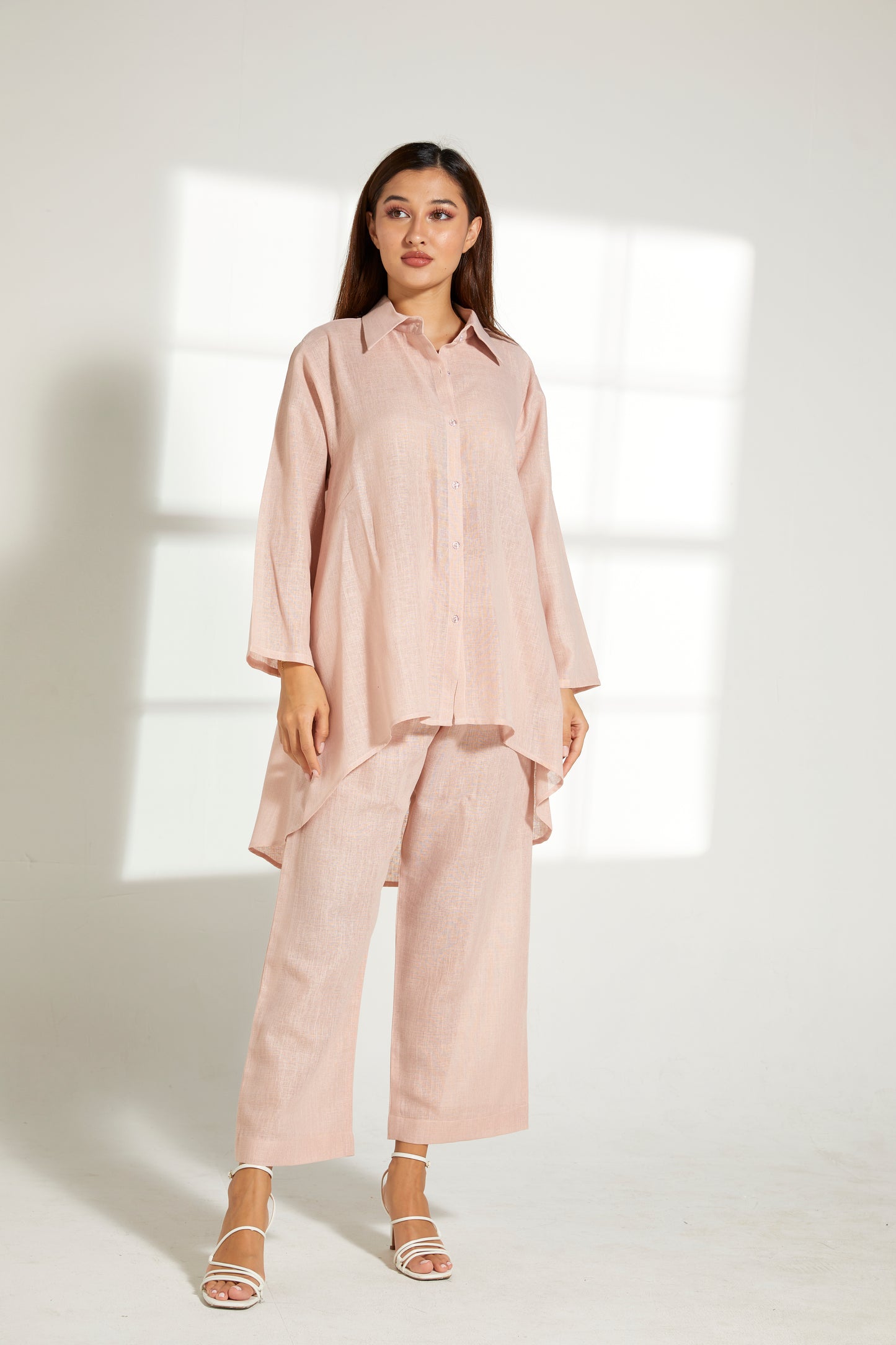 MOiSTREET Peach Linen Fabric With  Top and Pants Set (7822110687459)