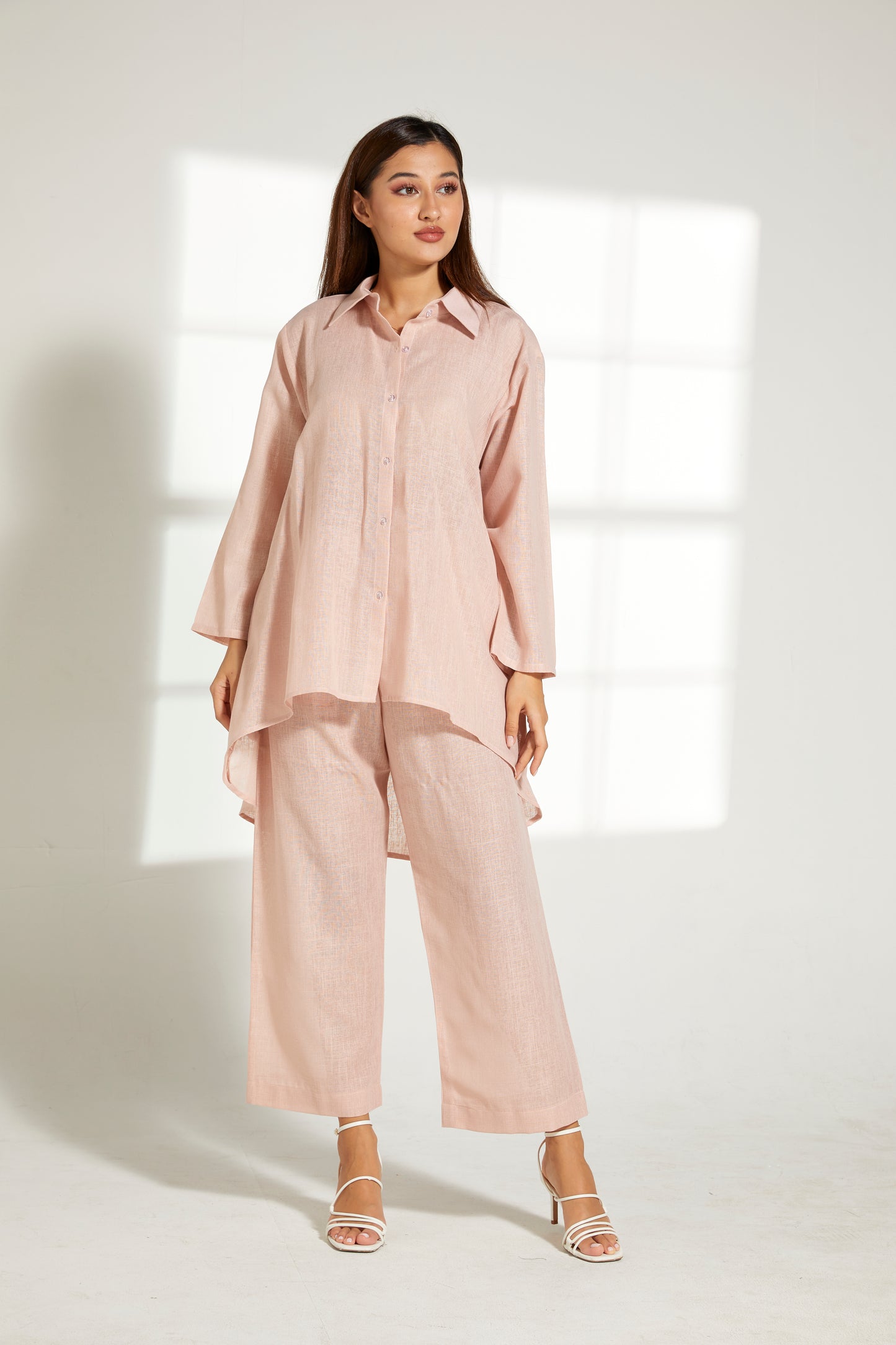 MOiSTREET Peach Linen Fabric With  Top and Pants Set (7822110687459)