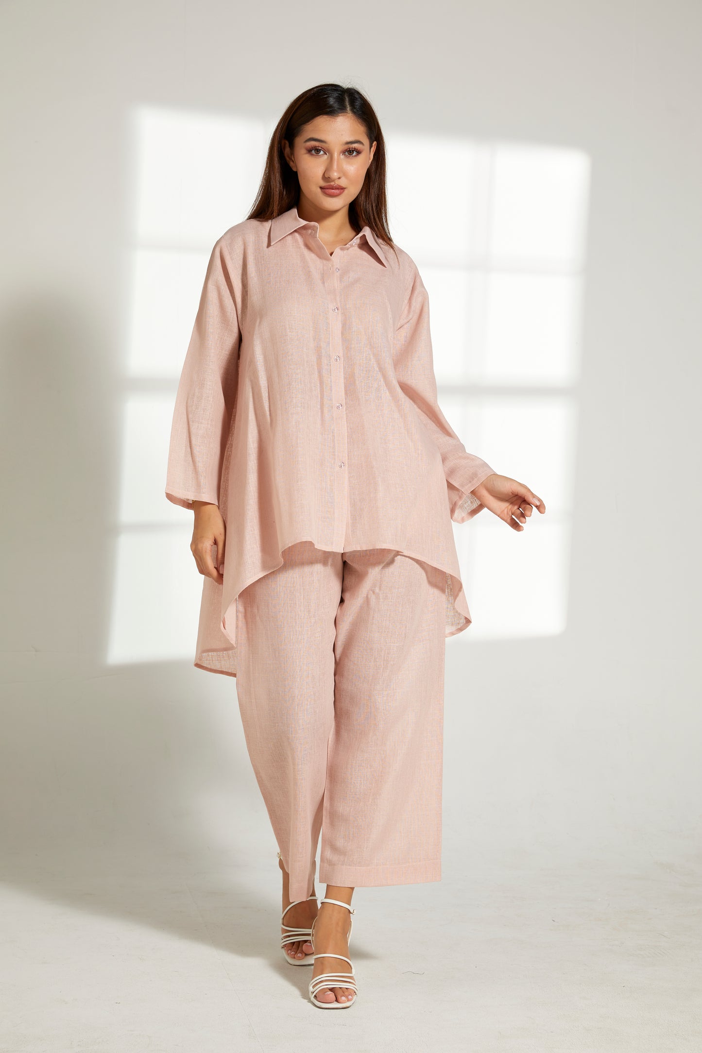 MOiSTREET Peach Linen Fabric With  Top and Pants Set (7822110687459)